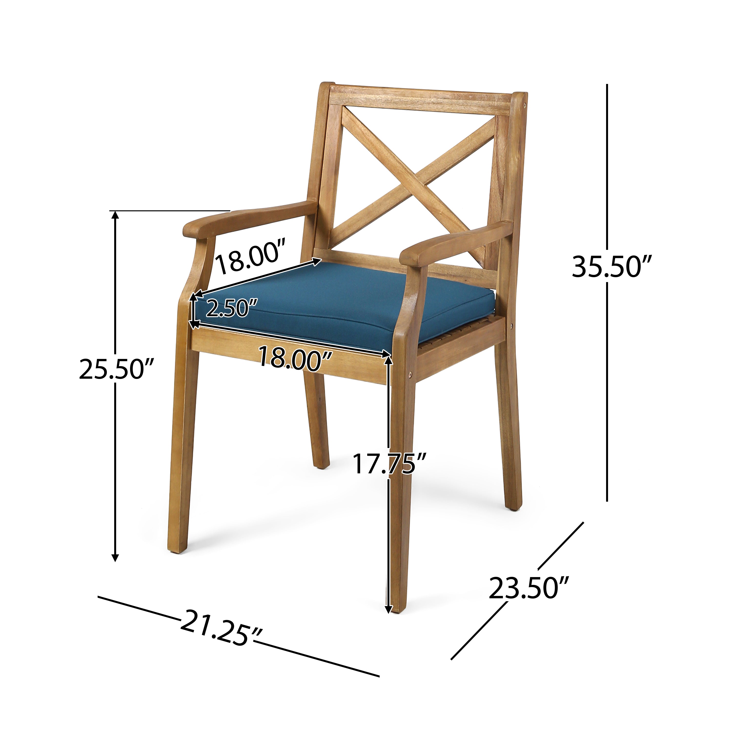 7 Pieces Acacia Wood Outdoor Dining Set with Blue Cushions,Modern 6 Chairs  1 Large Table,Dining Furniture Set for Lawn, Backyard, Garden Deck,Poolside,Teak