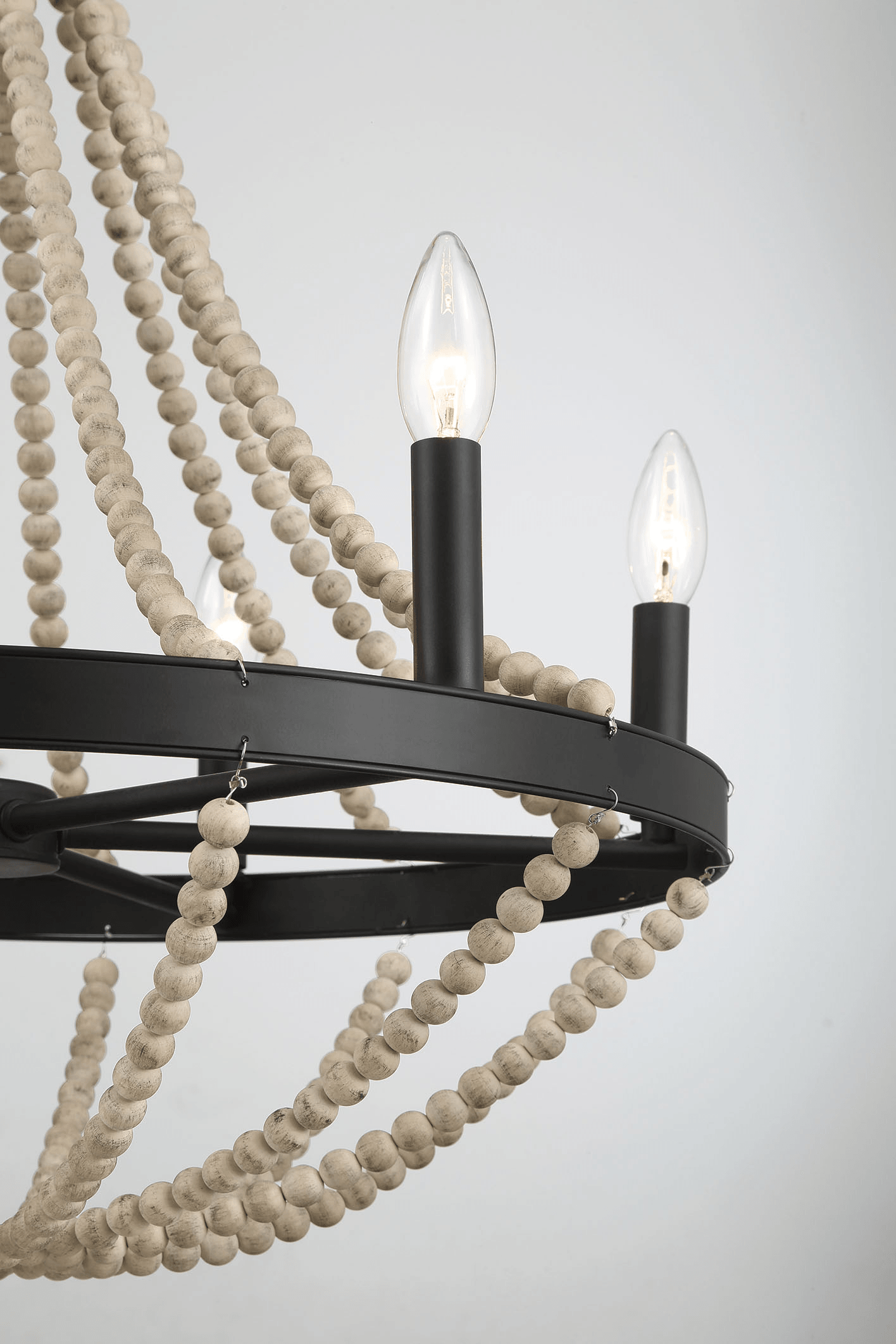 Chandelier with Wood Beads and Six Candle Light
