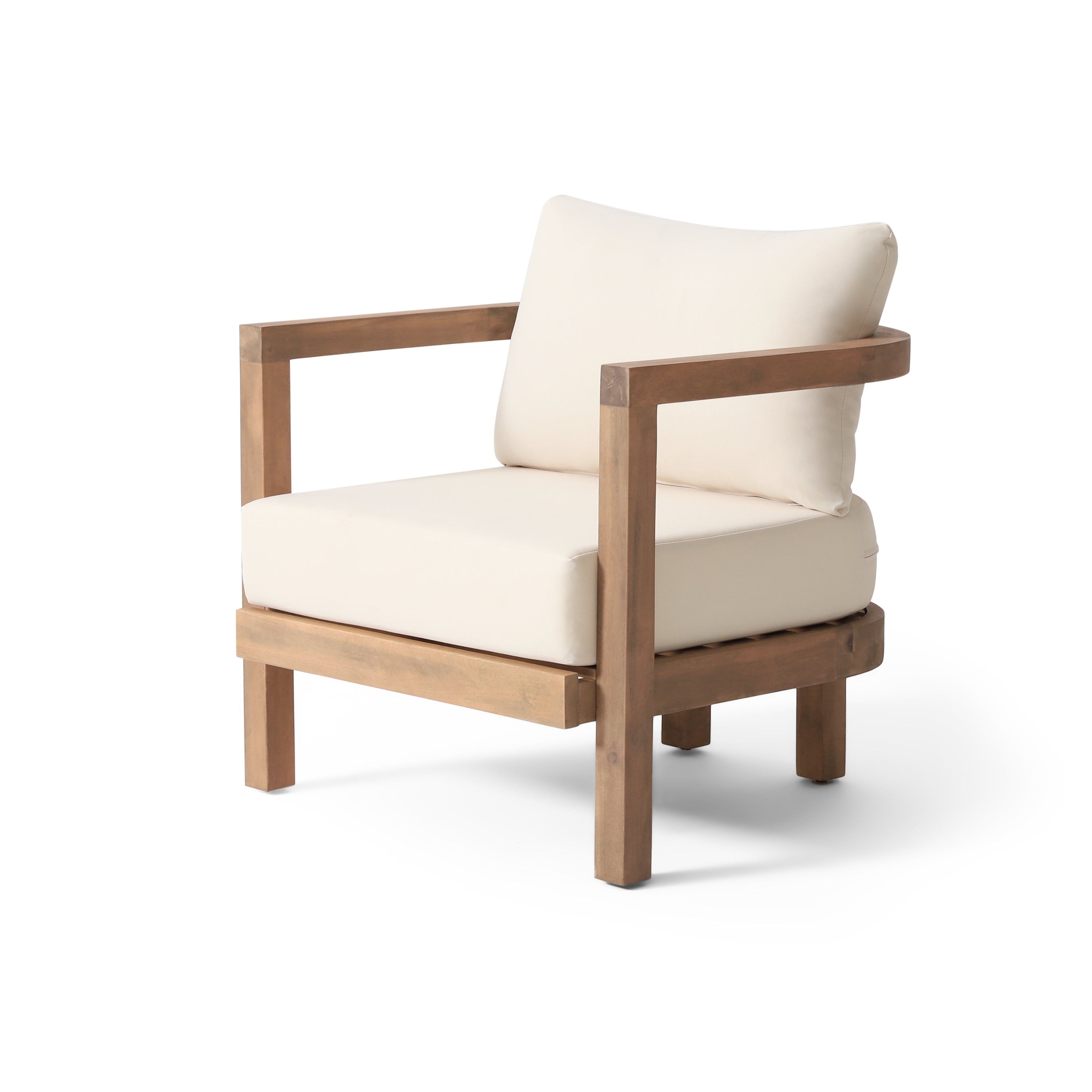 Outdoor Club Chair with Slat Panel Design and Back Cushion
