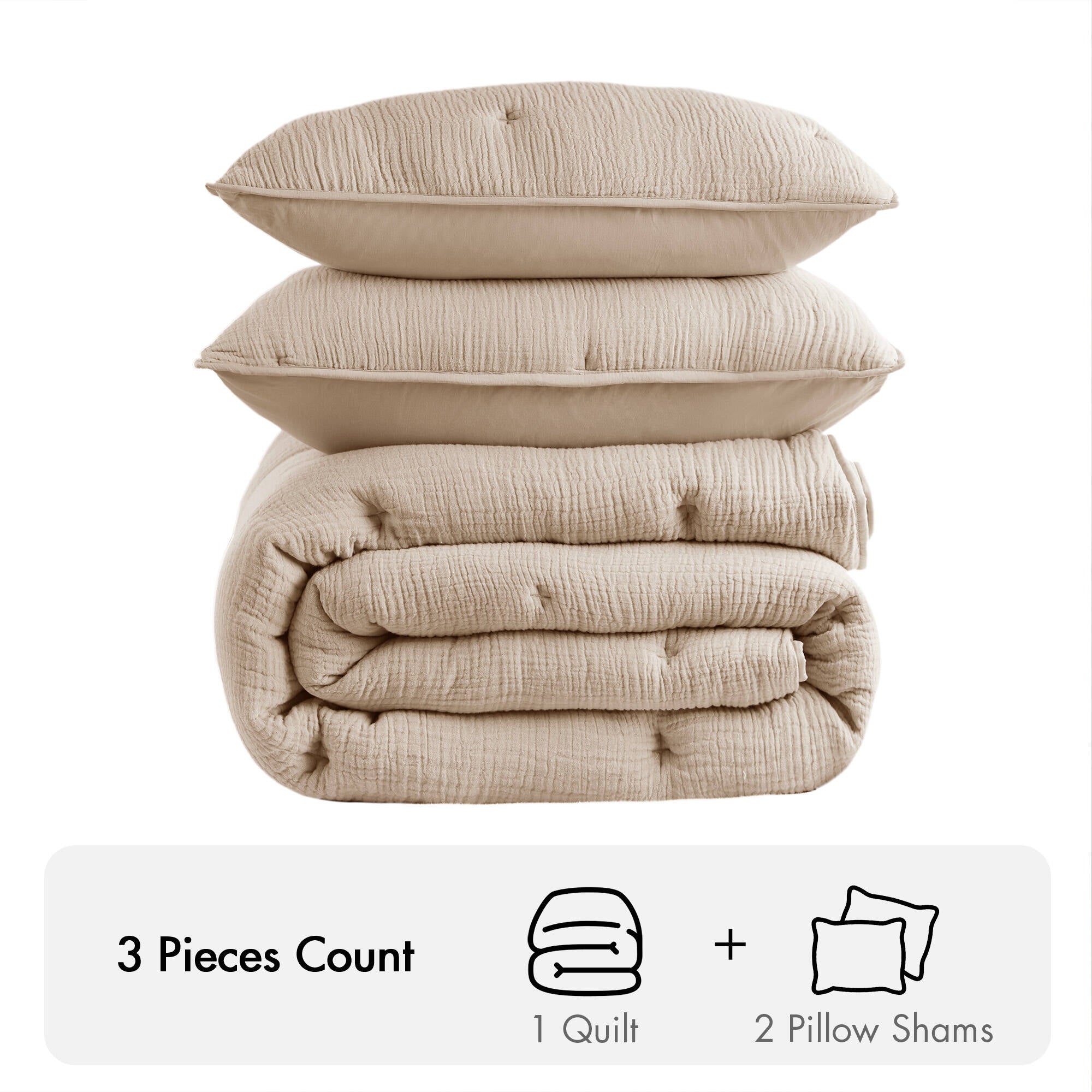 3 Piece Cotton Gauze Embroidered Quilt Set