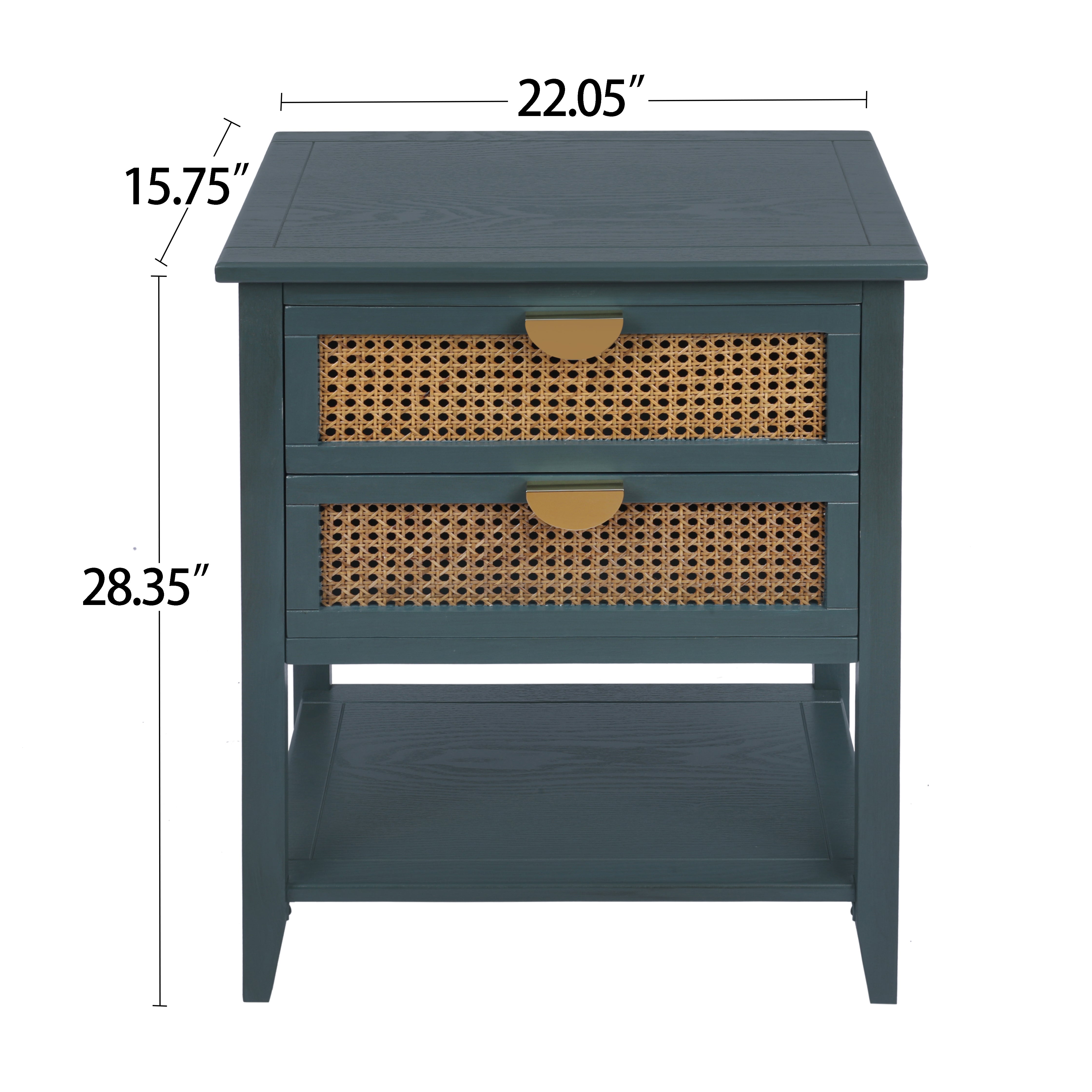 2-Drawer Side Table with Natural Rattan Drawers