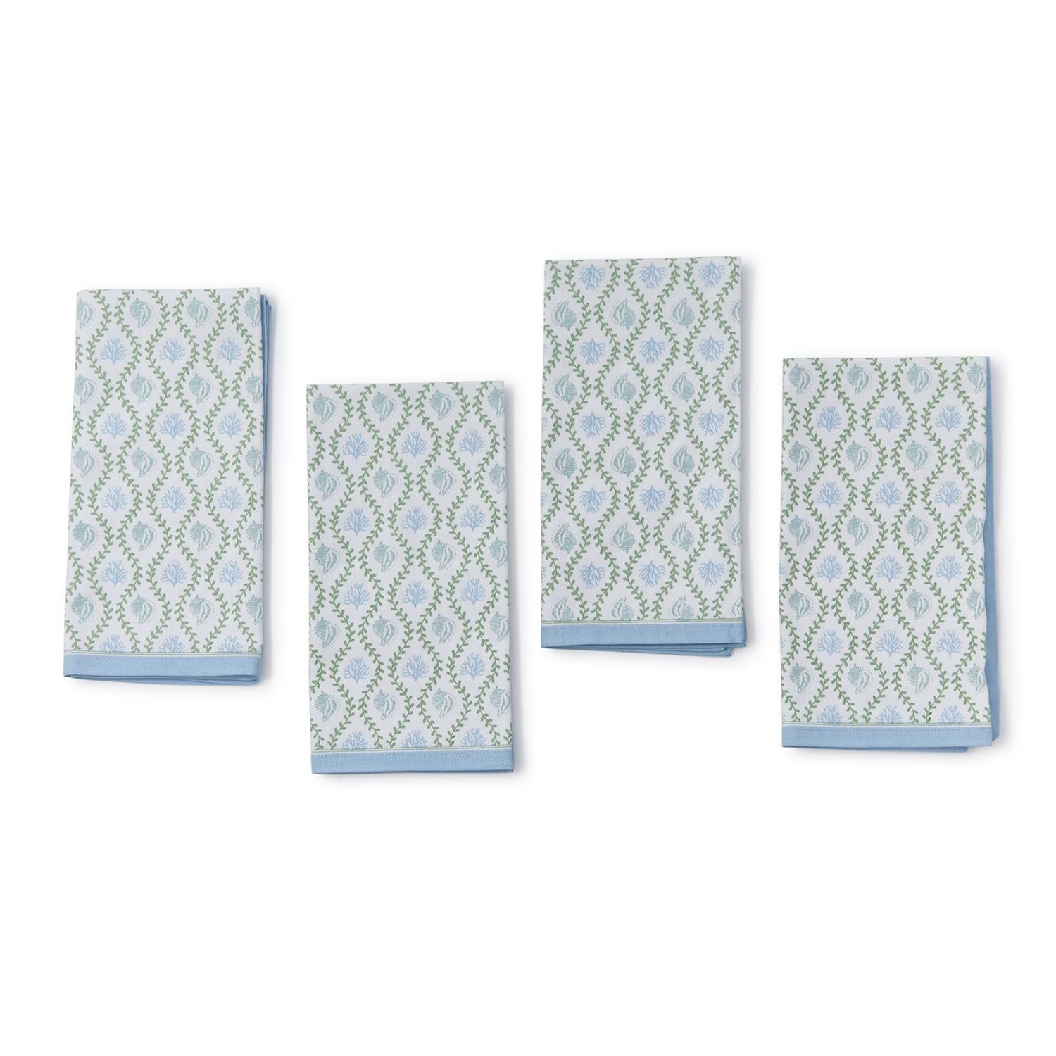 Coral Reef Block Print Cloth Napkins, Set of 4