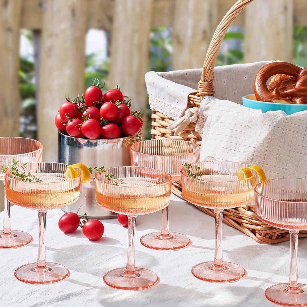 Pink Coupe Ribbed Acrylic Shatterproof Glasses Set of 6