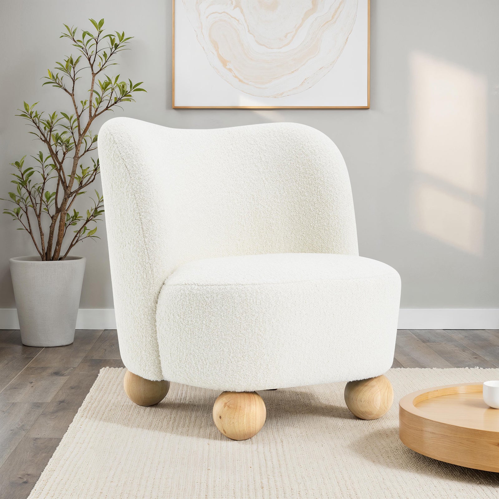 Modern Boucle Upholstered Accent Chair with Ball Feet