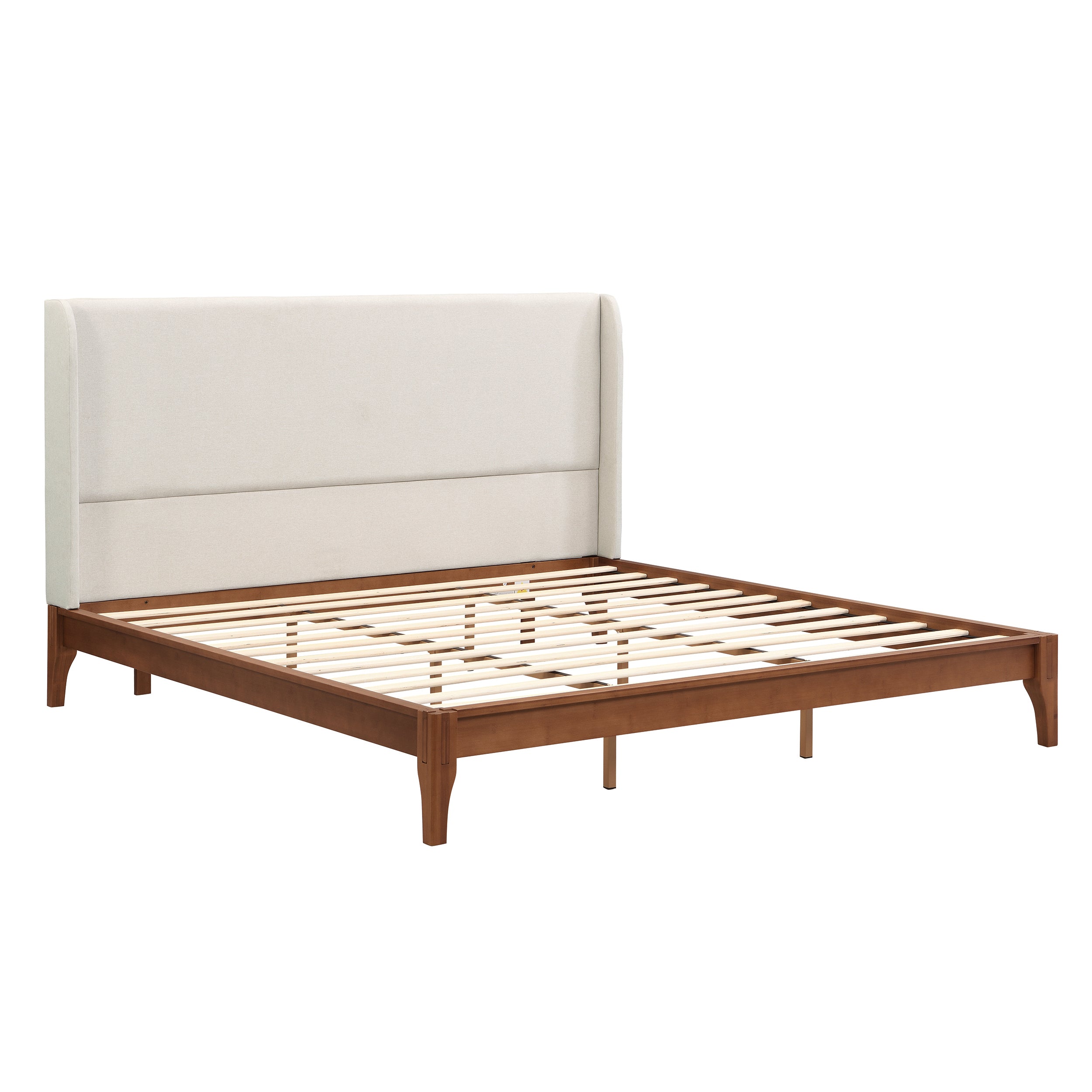 Solid Dry Bamboo Wood Platform Bed with 48" Upholstered High Headboard