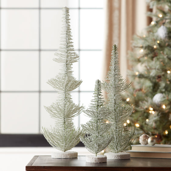 Frosted Bottle Brush Holiday Tree, Set of 3