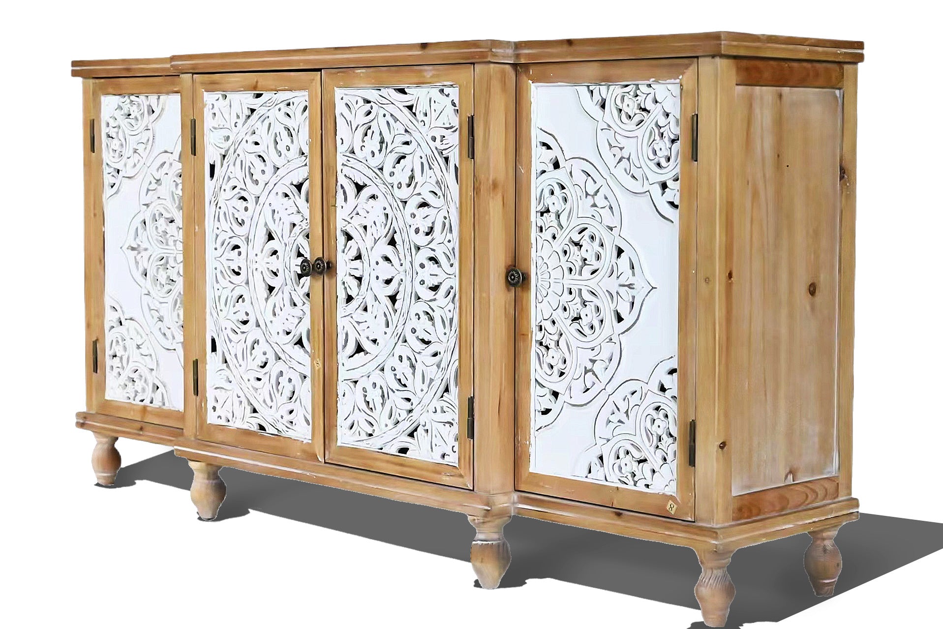 4-Door Hollow-Carved Accent Cabinet with Adjustable Shelves