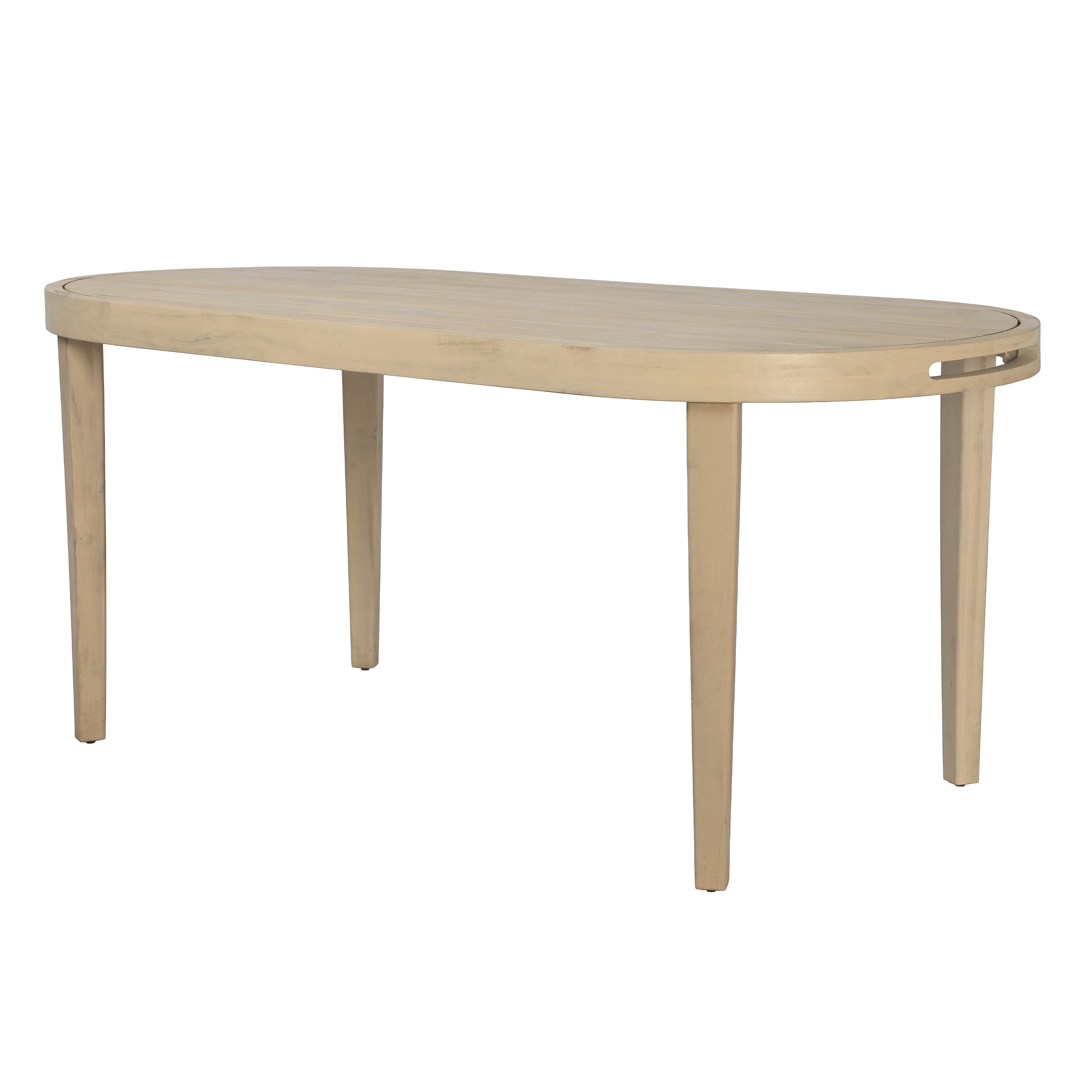 70" Oval Acacia Wood Outdoor Dining Table with Slatted Top, Weathered Finish