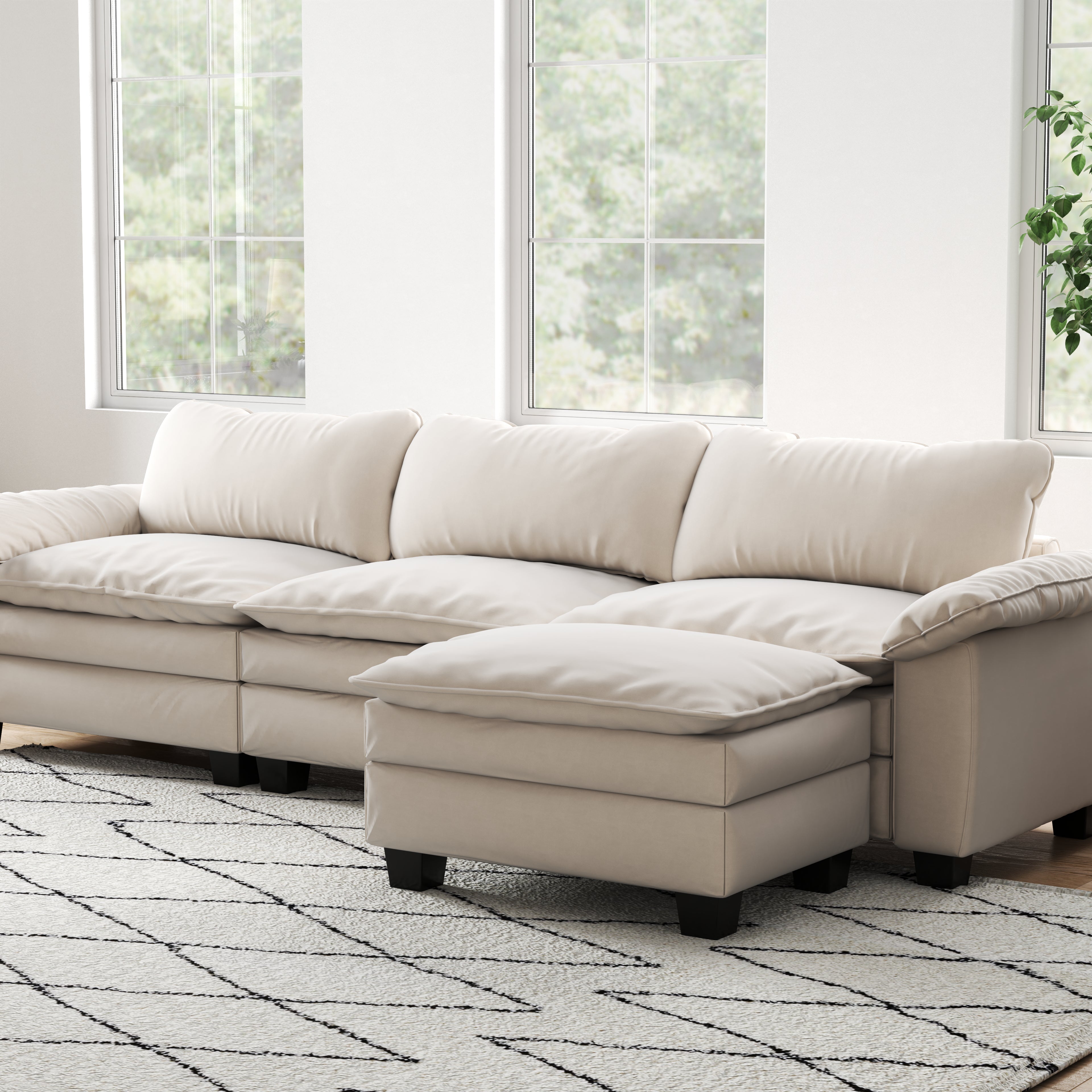 Luxury Soft Velevt Sectional Sofa with Ottoman