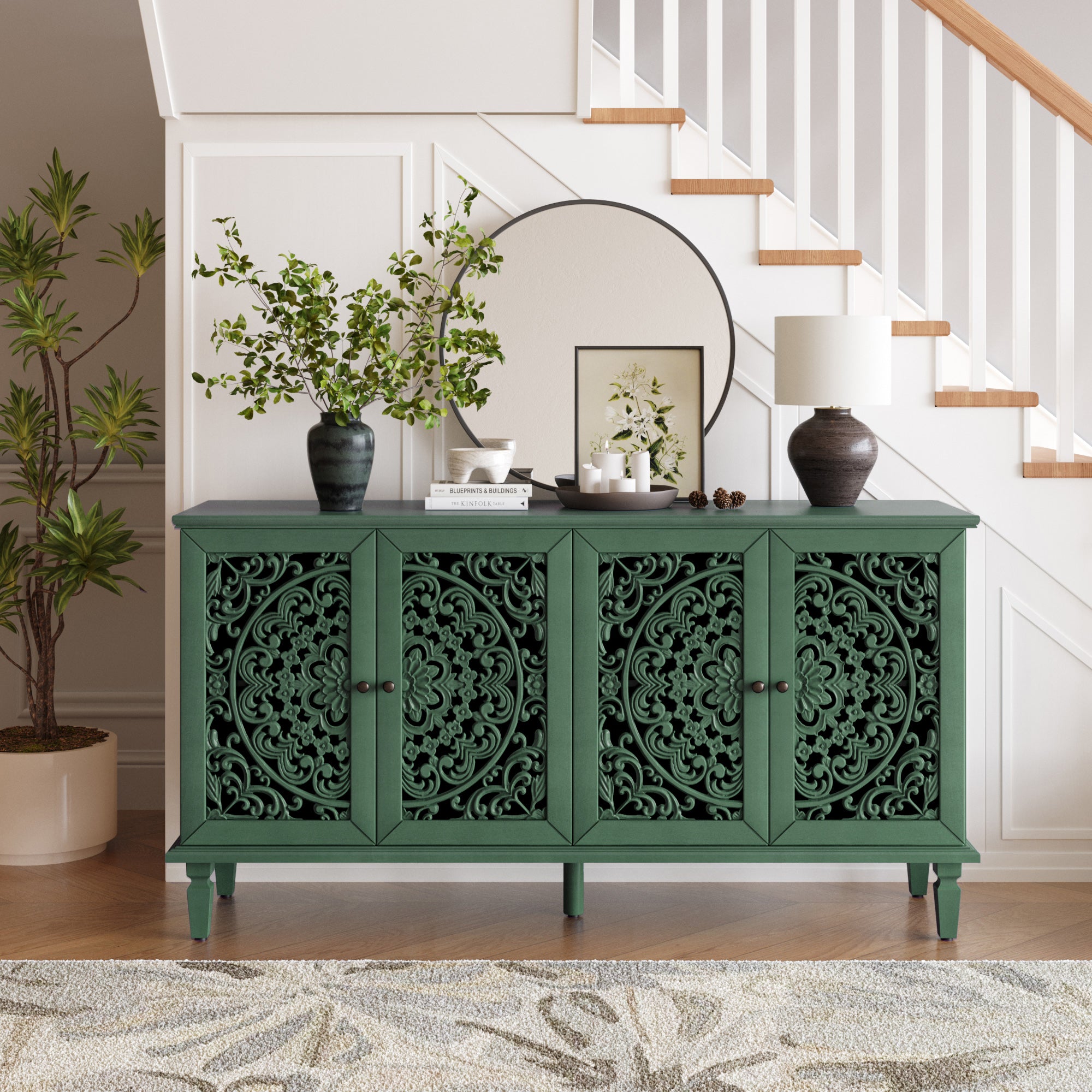 Floral Carvings Buffet Storage Cabinet