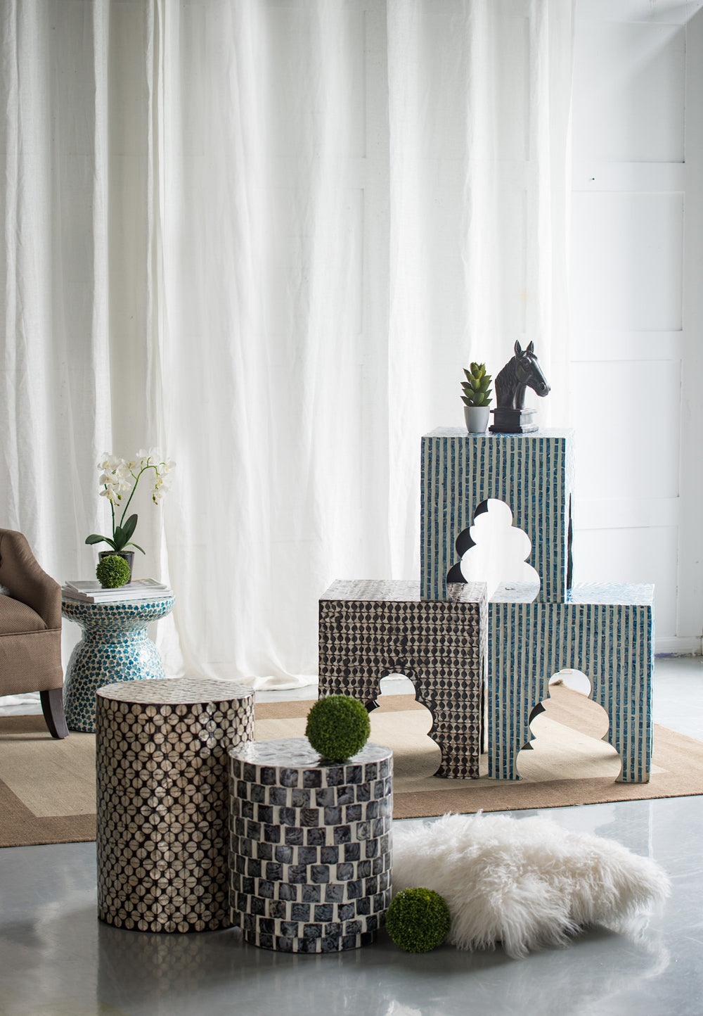 Cylindrical Capiz Side Table