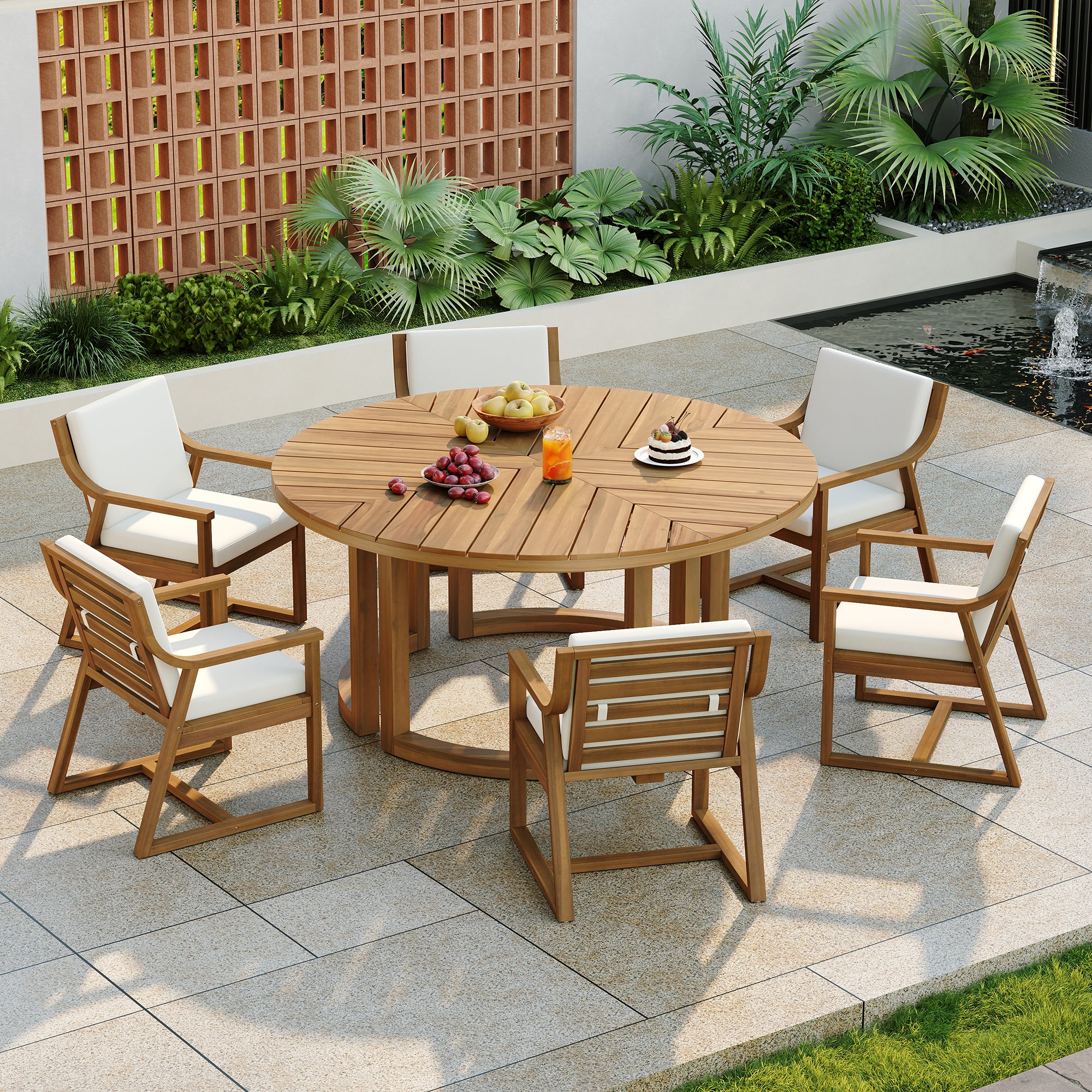 6 person patio dining set with umbrella TREXM Patio Dining Table Set for 6