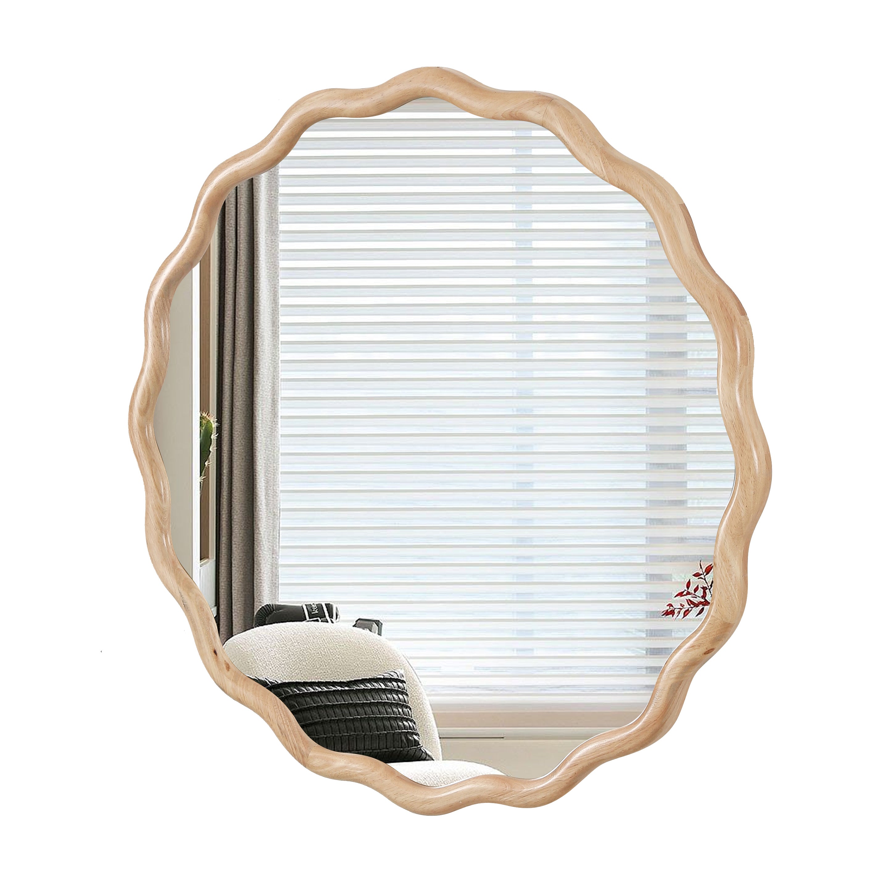 Honoredd 36" x 36" Round Wall Mirror with Exquisite Wave Wood Frame