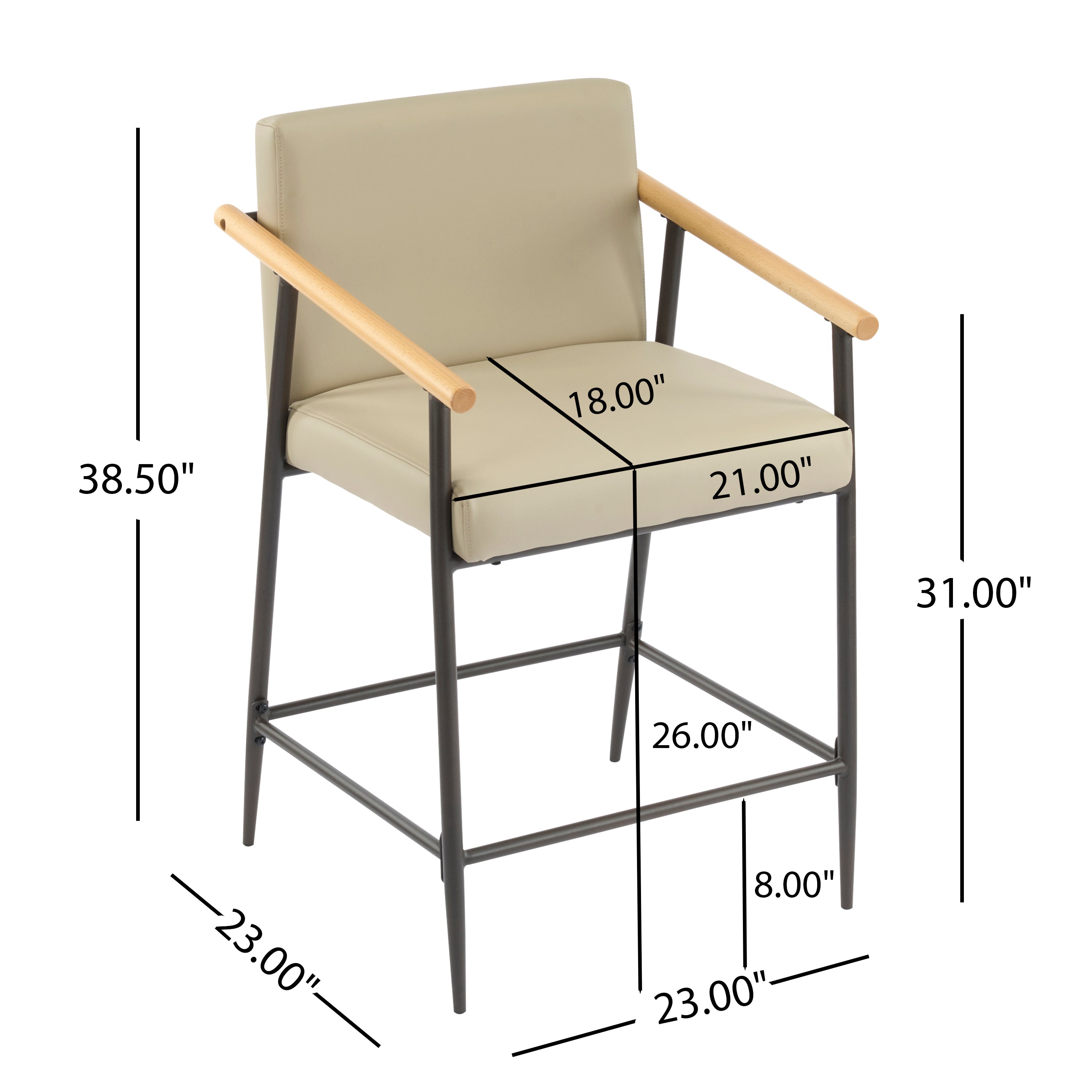 Kentwood Square Back Upholstered Counter Stool with Iron Frame, Set of 2