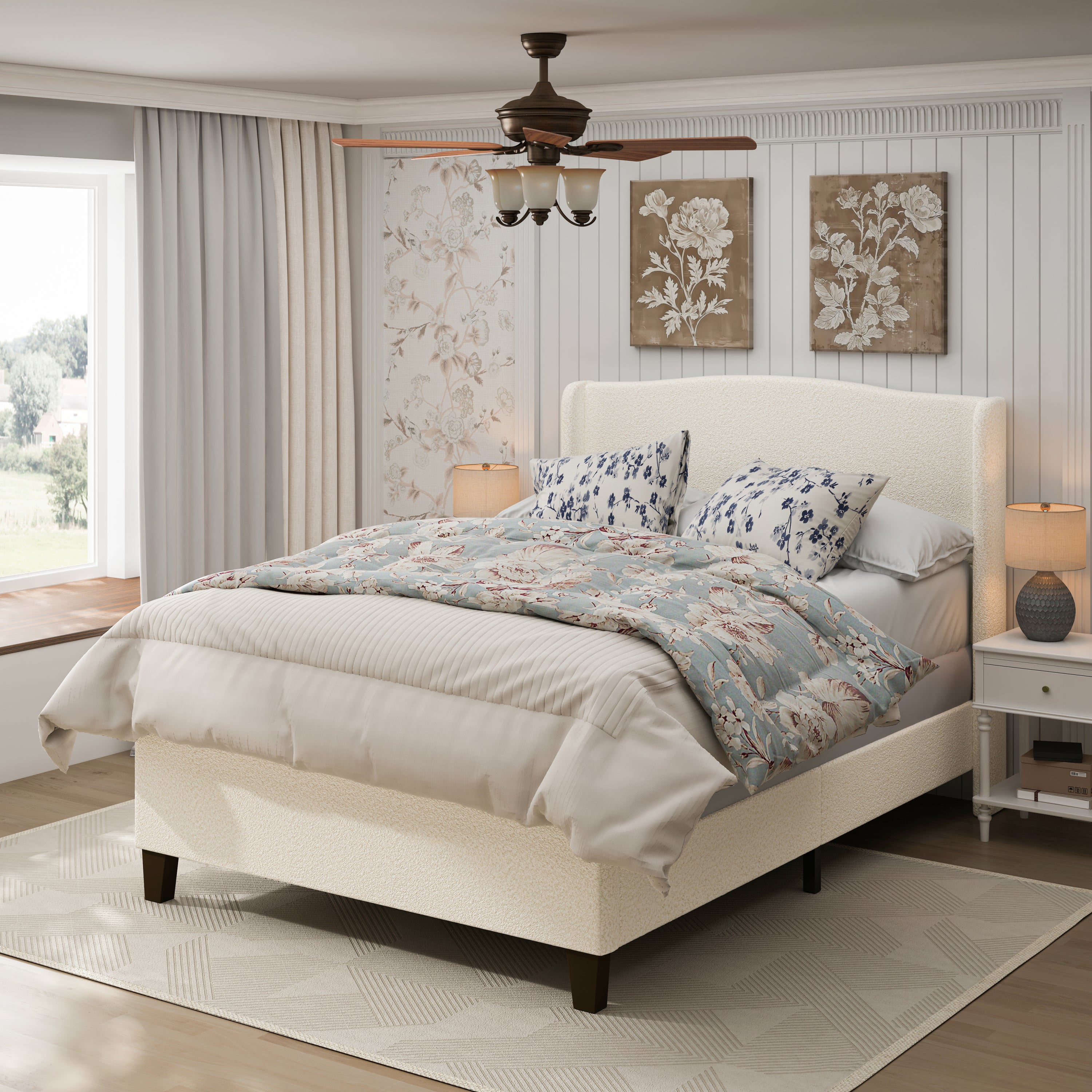 Bed Frame with 49.21" High Back Teddy Velvet Upholstered Headboard and 27.17" High Footboard