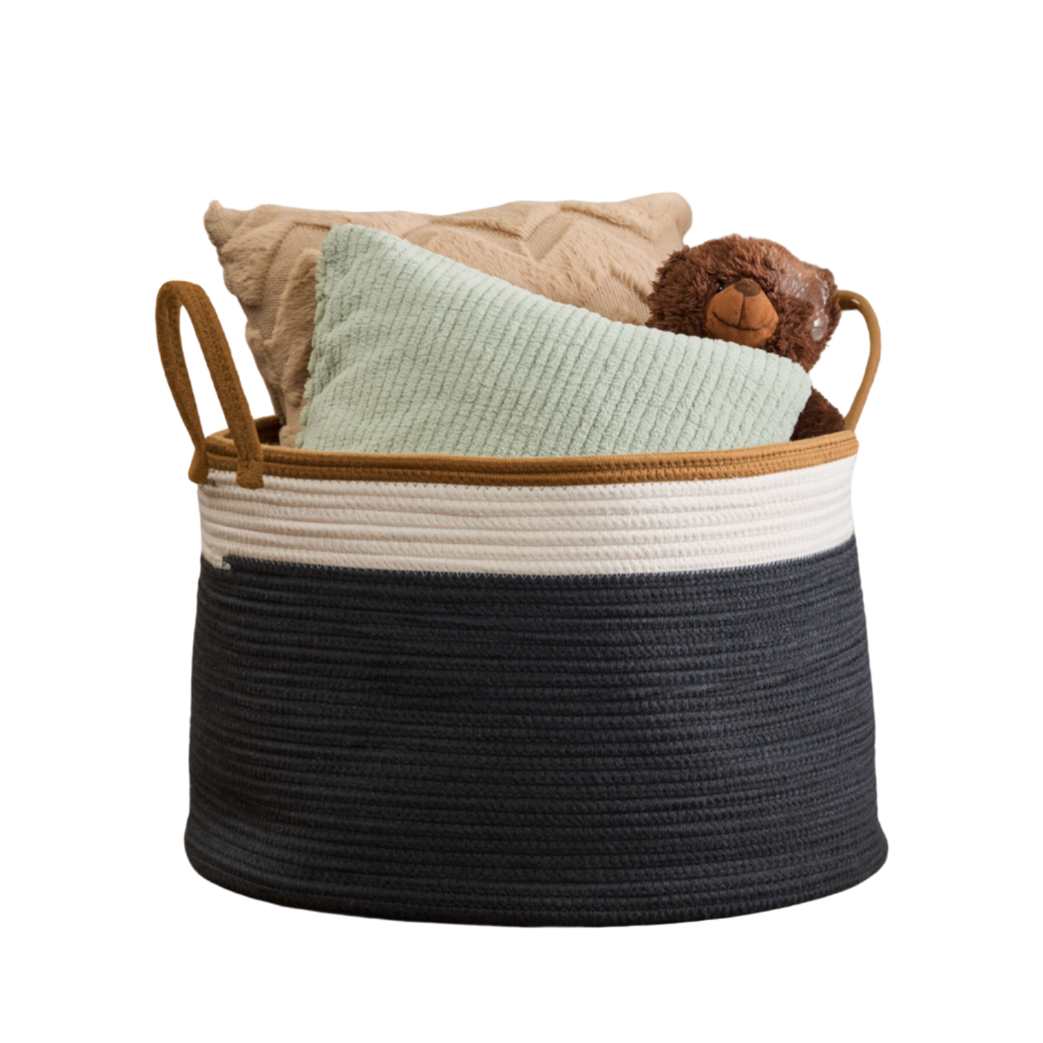 Cotton Round White Brown Gray Laundry Basket