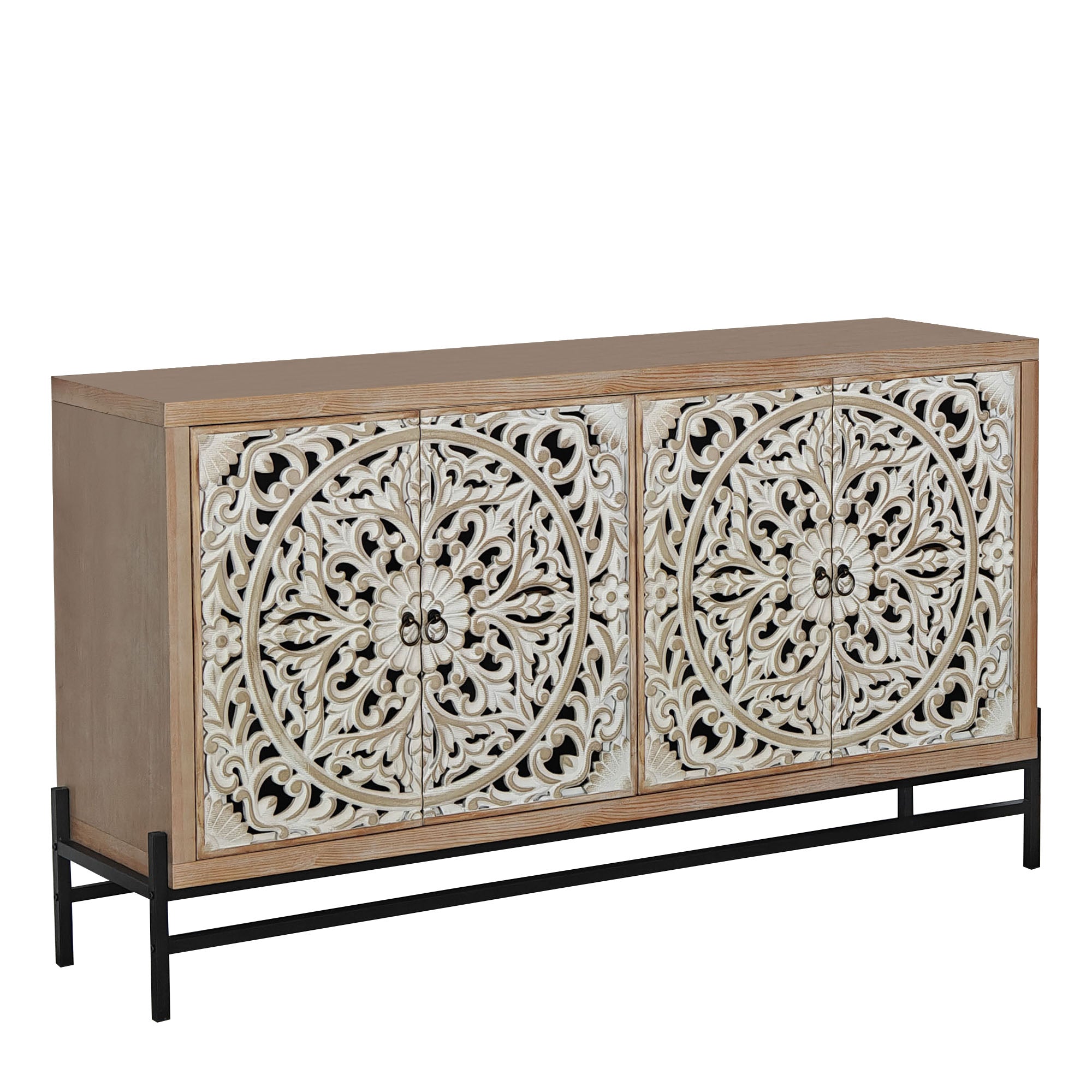 Vintage Carved Wood 4-Door Cabinet