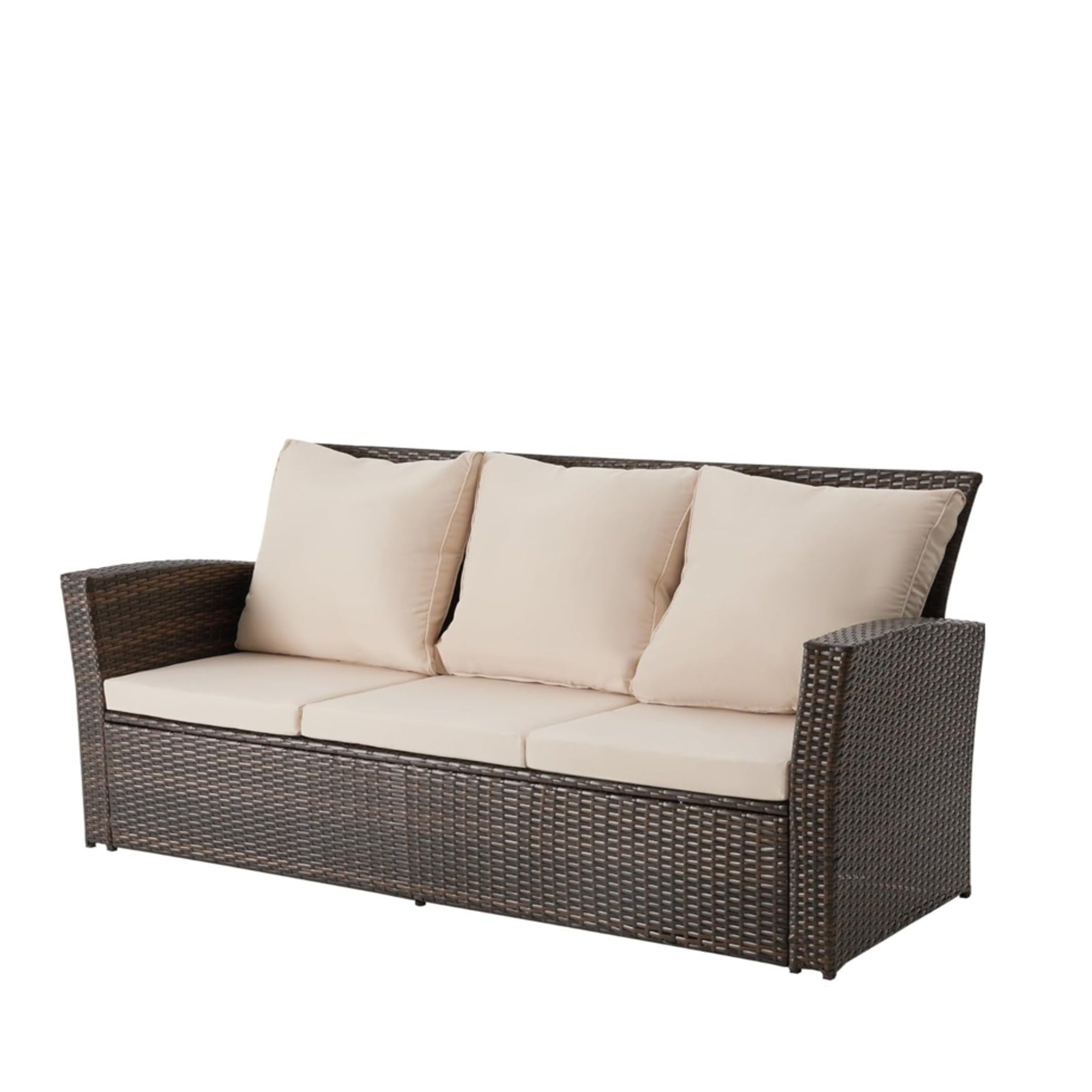 All-Weather Wicker 3-Seat Patio Sofa with Thick Gray Cushions & Black Iron Frame, 67.7'