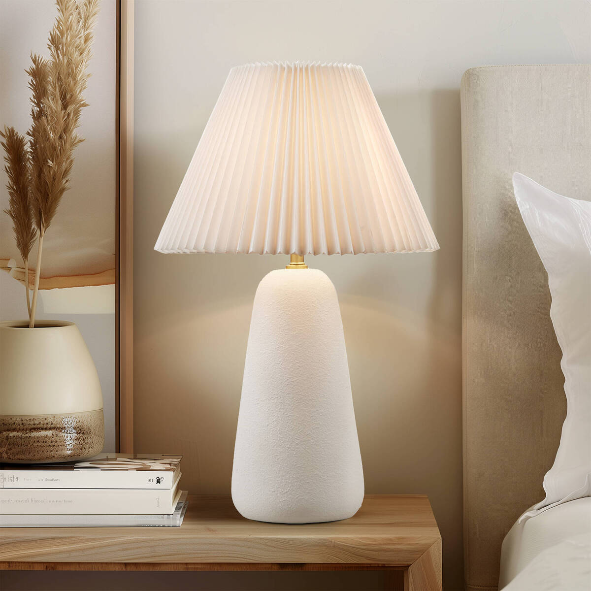 Ceramic Table Lamp with Fluted Fabric Shade