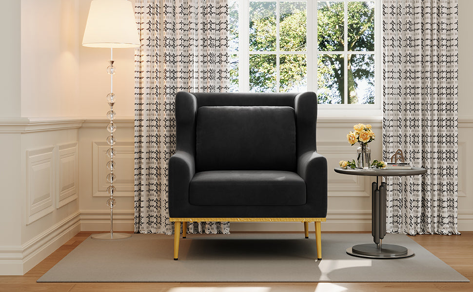 Modern Armchair Velvet Accent Chair Reading Chair Single Sofa Chair for Living Room, Bedroom, or Reading Corner, Beige