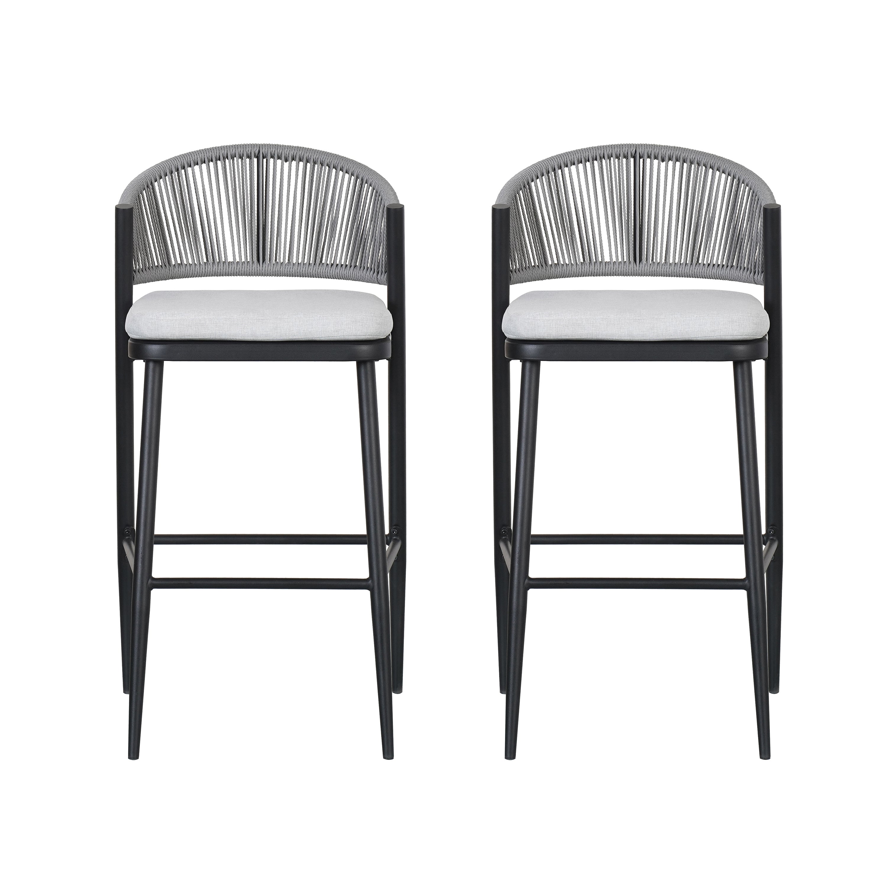 Outdoor Metal Frame Stools with Scallop-Shaped Backrest & Water-Resistant Cushions, Set of 2