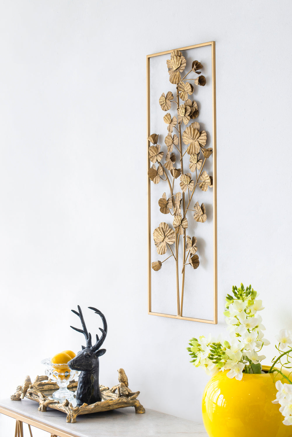 30" x 12" Rectangle Flower Wall Decor with Metal Frame