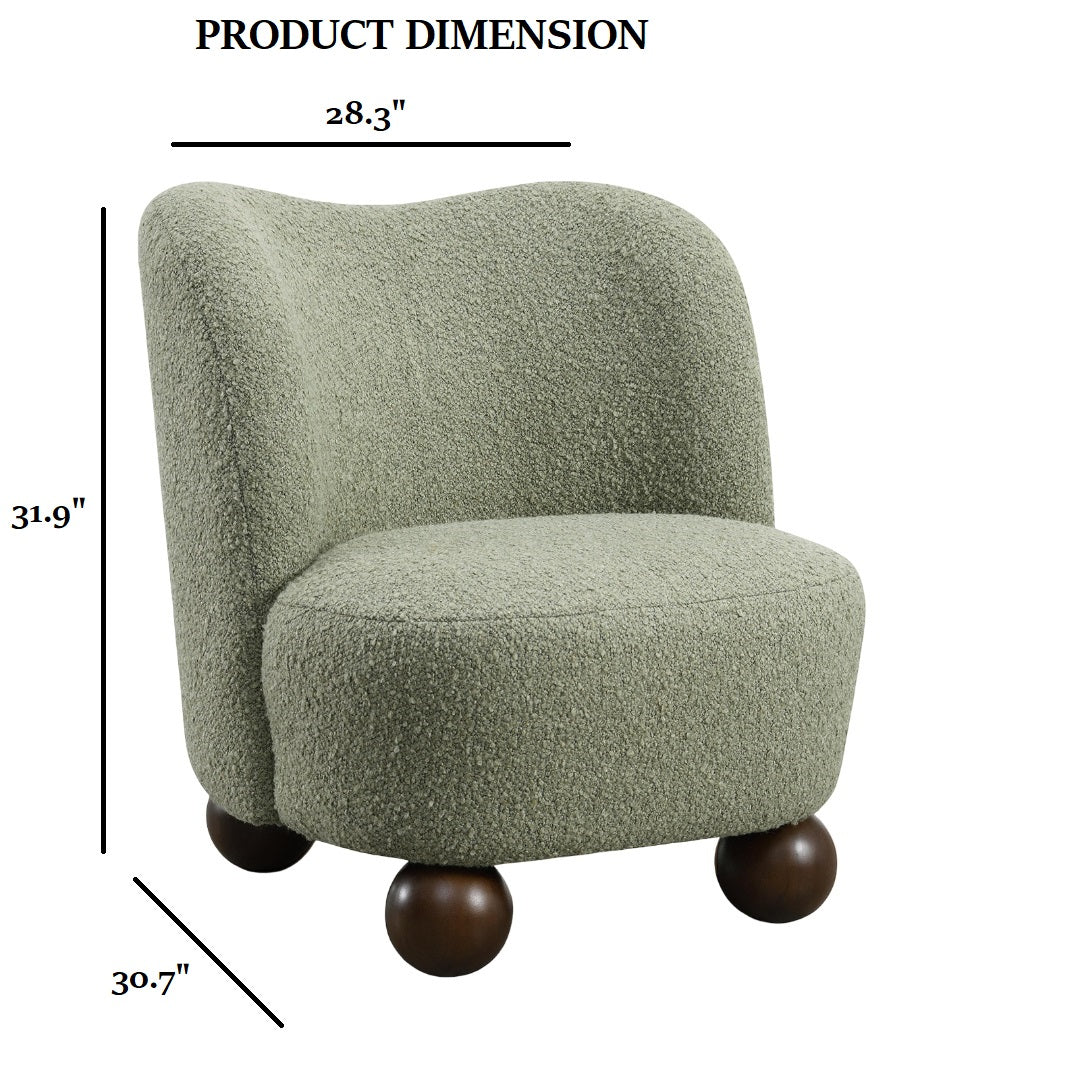 Contemporary Style 1pc Accent Chair Upholstered In Boucle Fabric Ball Feet Curve Back Green Finish Primary Living Room