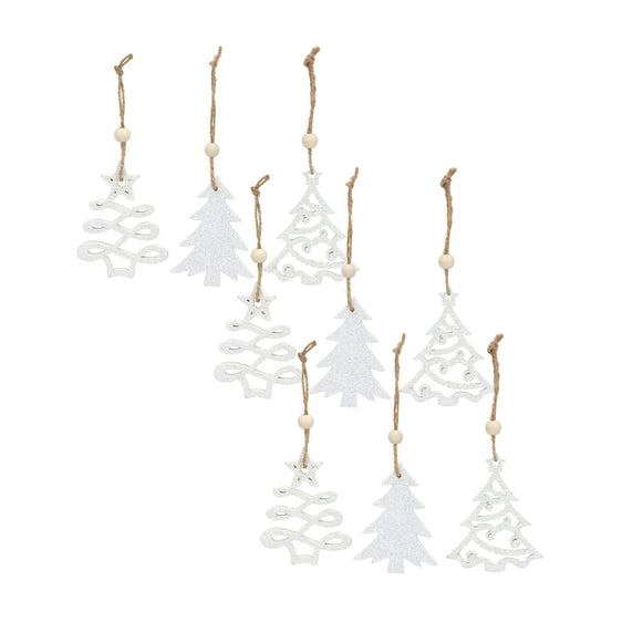 Wood Tree Tag Ornament with Beaded Hanger, Set of 9