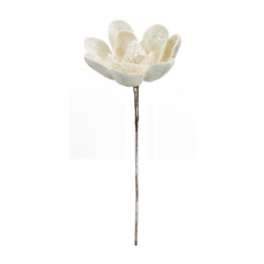 Ivory Velvet Magnolia Stem with Silver Bead Accents, Set of 6