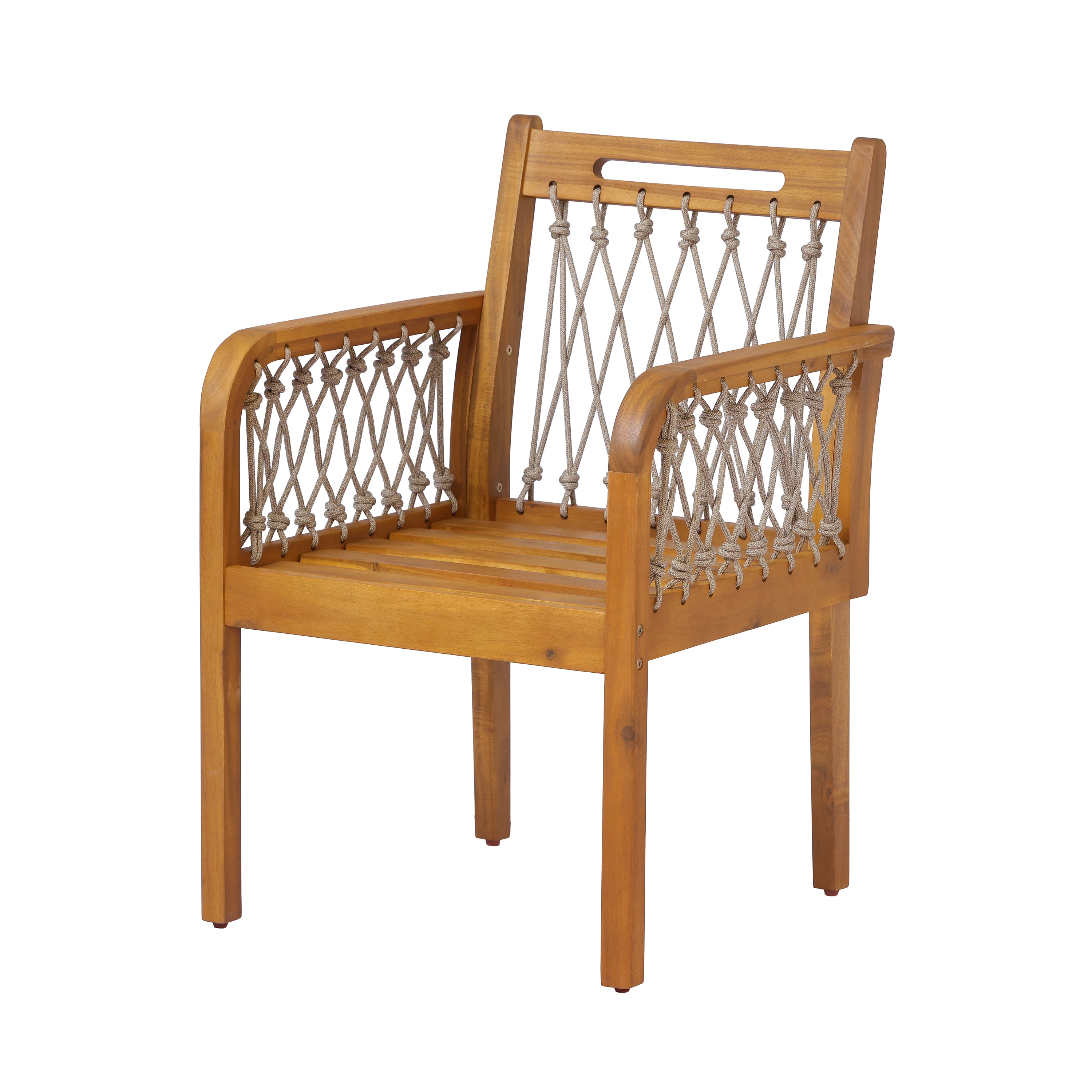 Outdoor Patio Acacia Wood Chairs With Woven Rope Arms, Set of 2