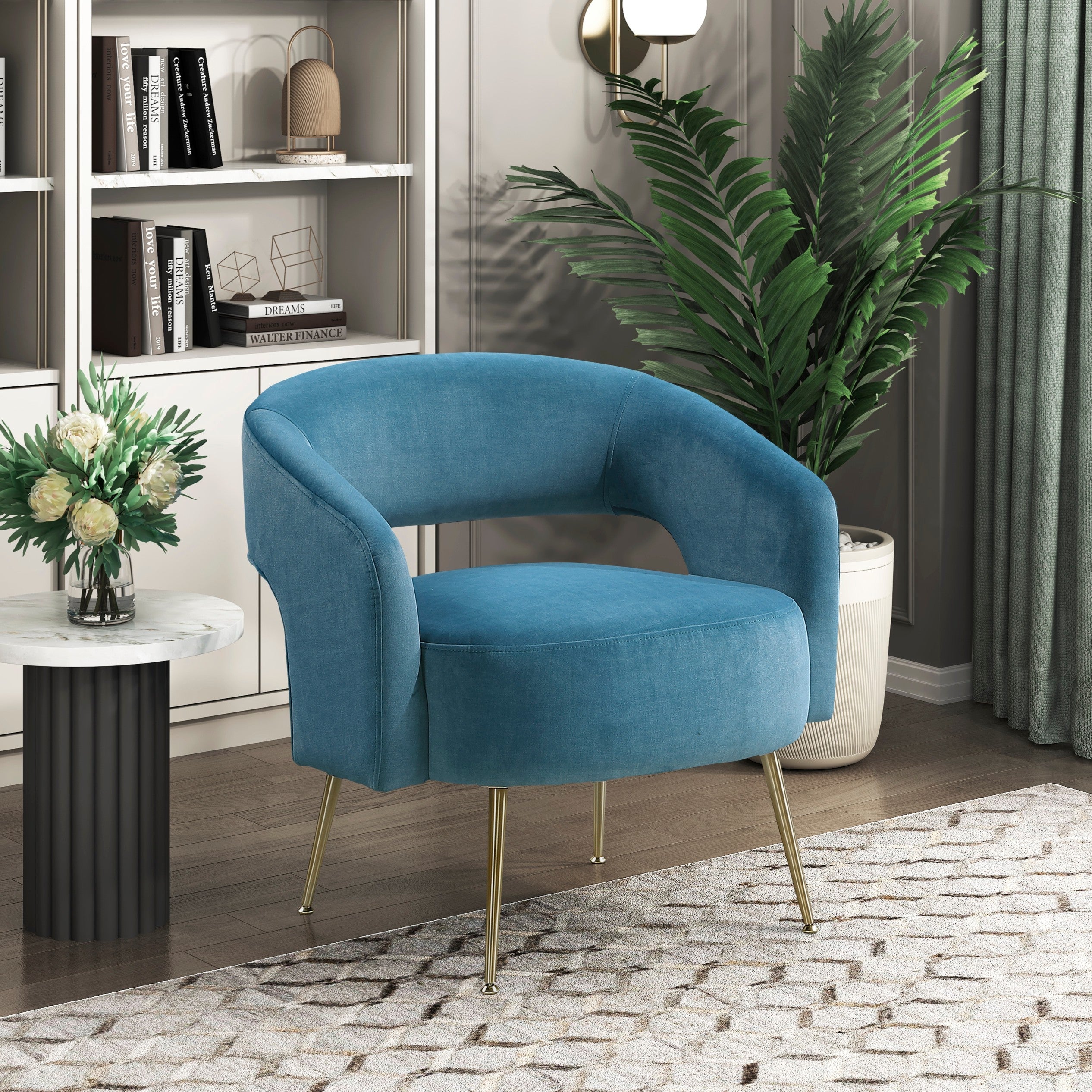 Modern Dark Green Soft Velvet Accent Chair Plush Foam Comfort Upholstery Gold Finish Legs Luxurious Living Room Furniture 1pc