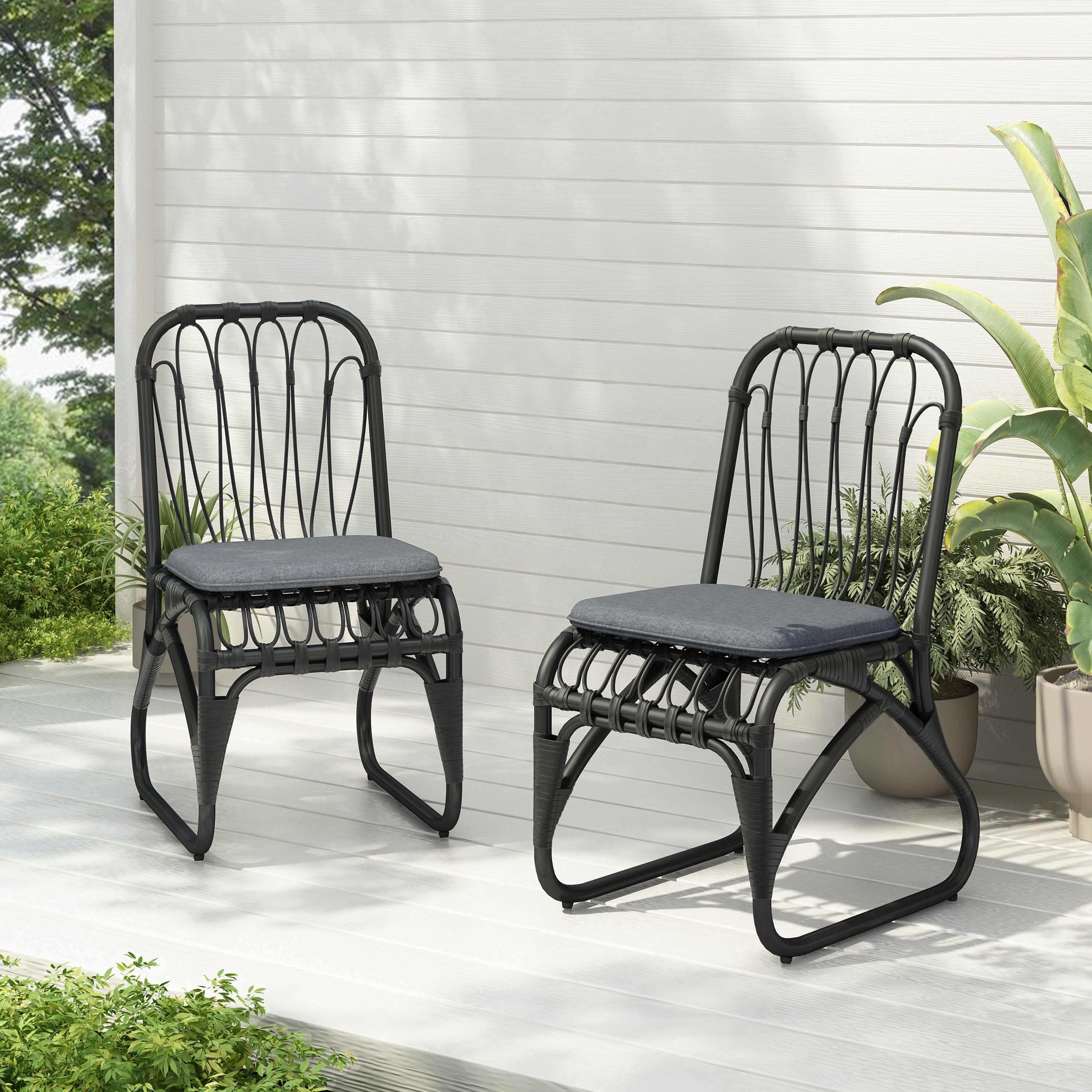 Outdoor Faux Rattan Dining Chairs, Set of 2