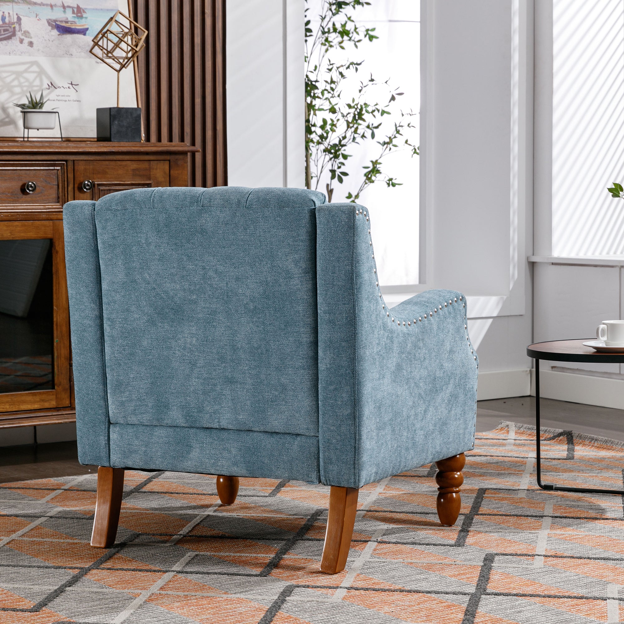 Button-Tufted Upholstered Accent Chair with Nailhead Trim and Turned Legs