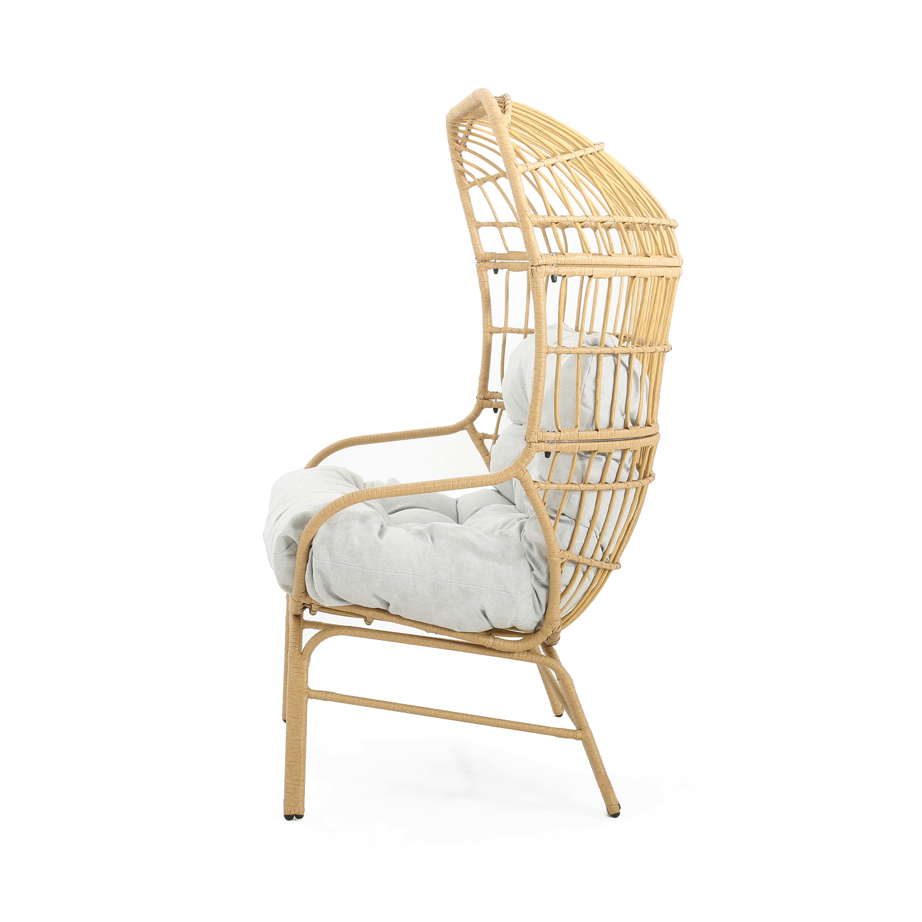 Outdoor Wicker Loveseat with Iron Frame and Seat Cushion