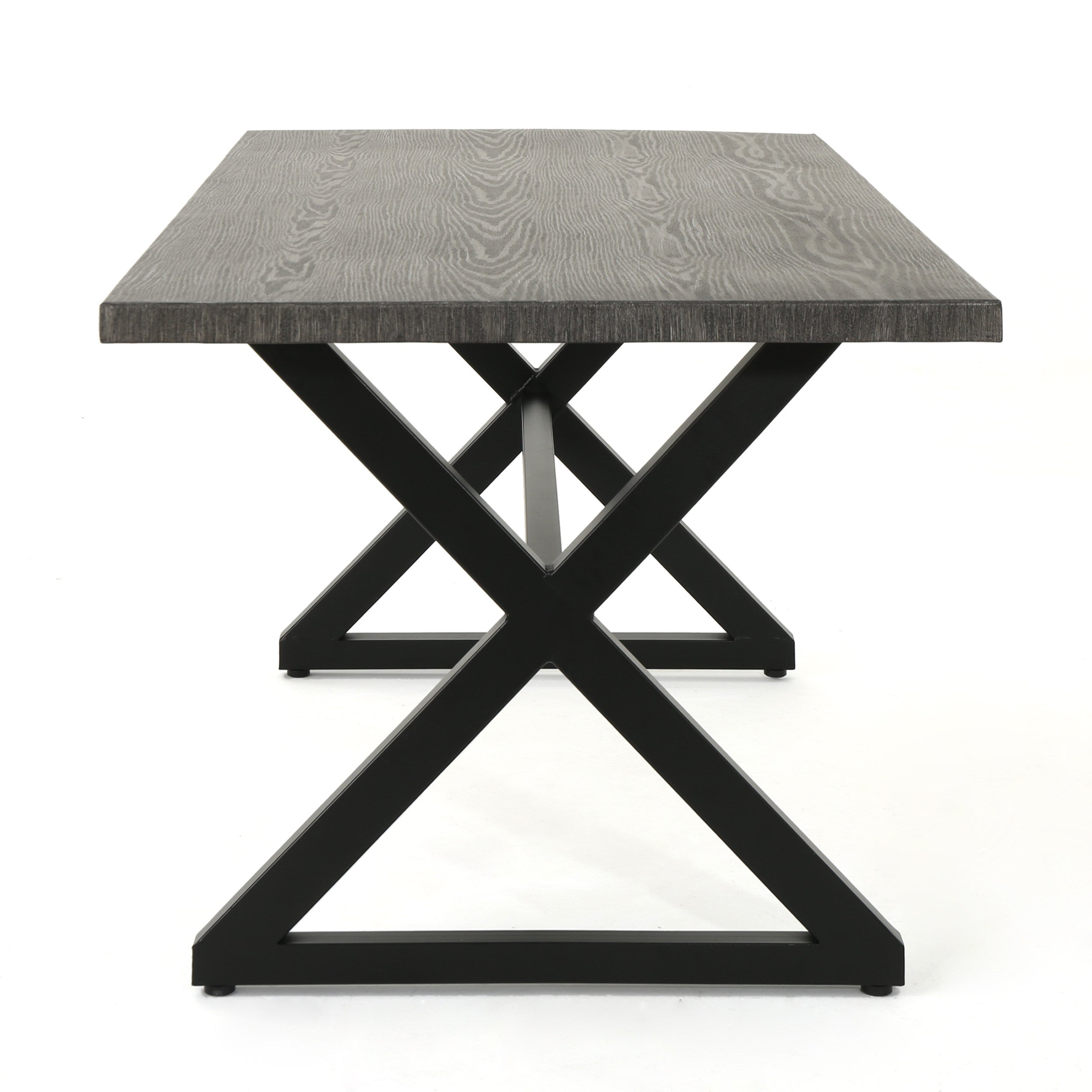 Rolando Outdoor Aluminum Dining Table with Steel Frame, Grey / Black