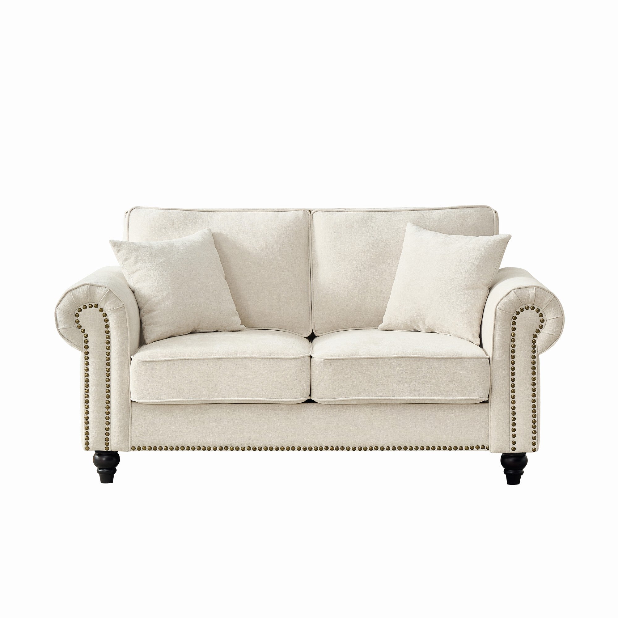 Modern 63" 2-Seater Sofa with Tufted Upholstery, Rolled Arms, and Nailhead Trim