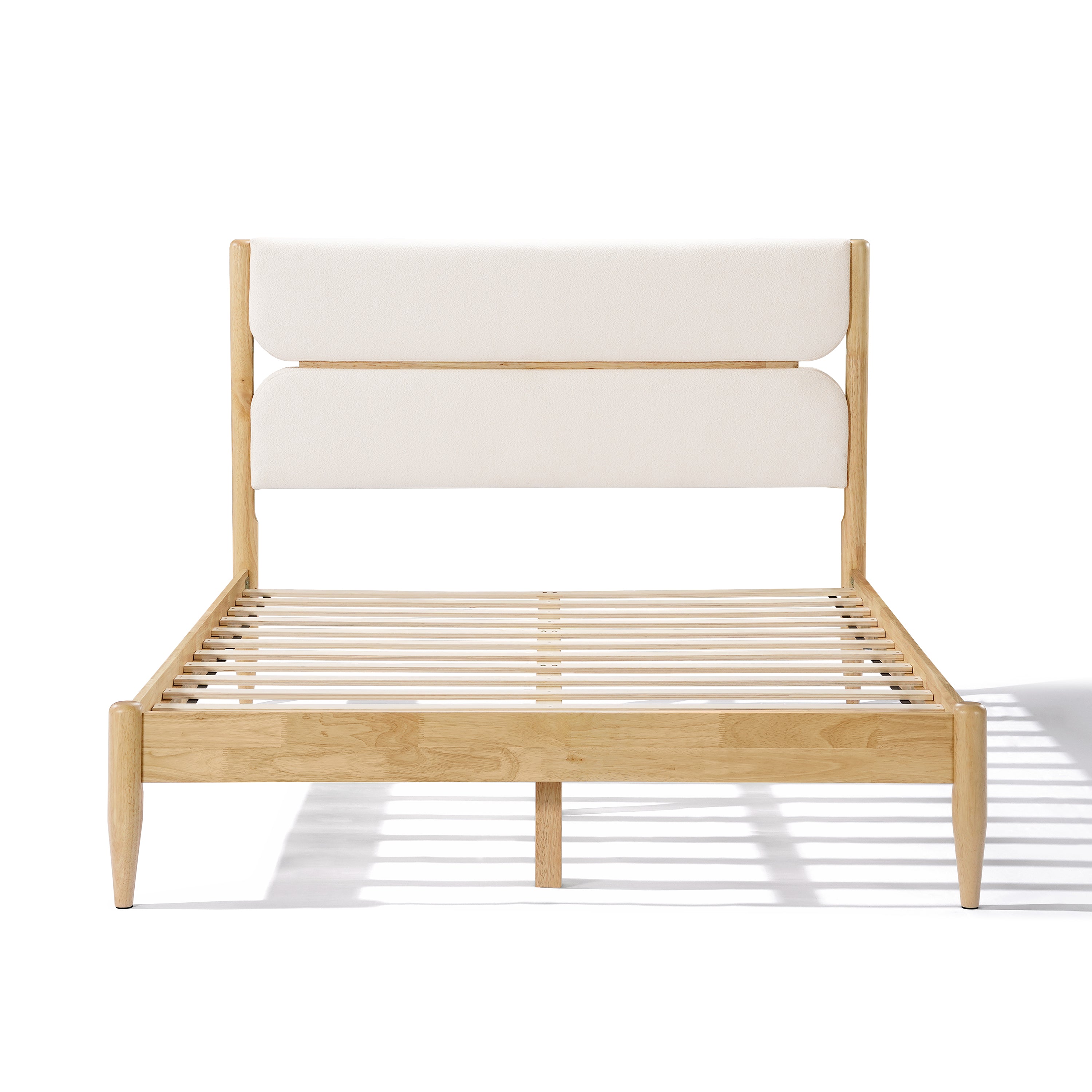 Solid Wood Bed Frame With Fleece Upholstered Headboard