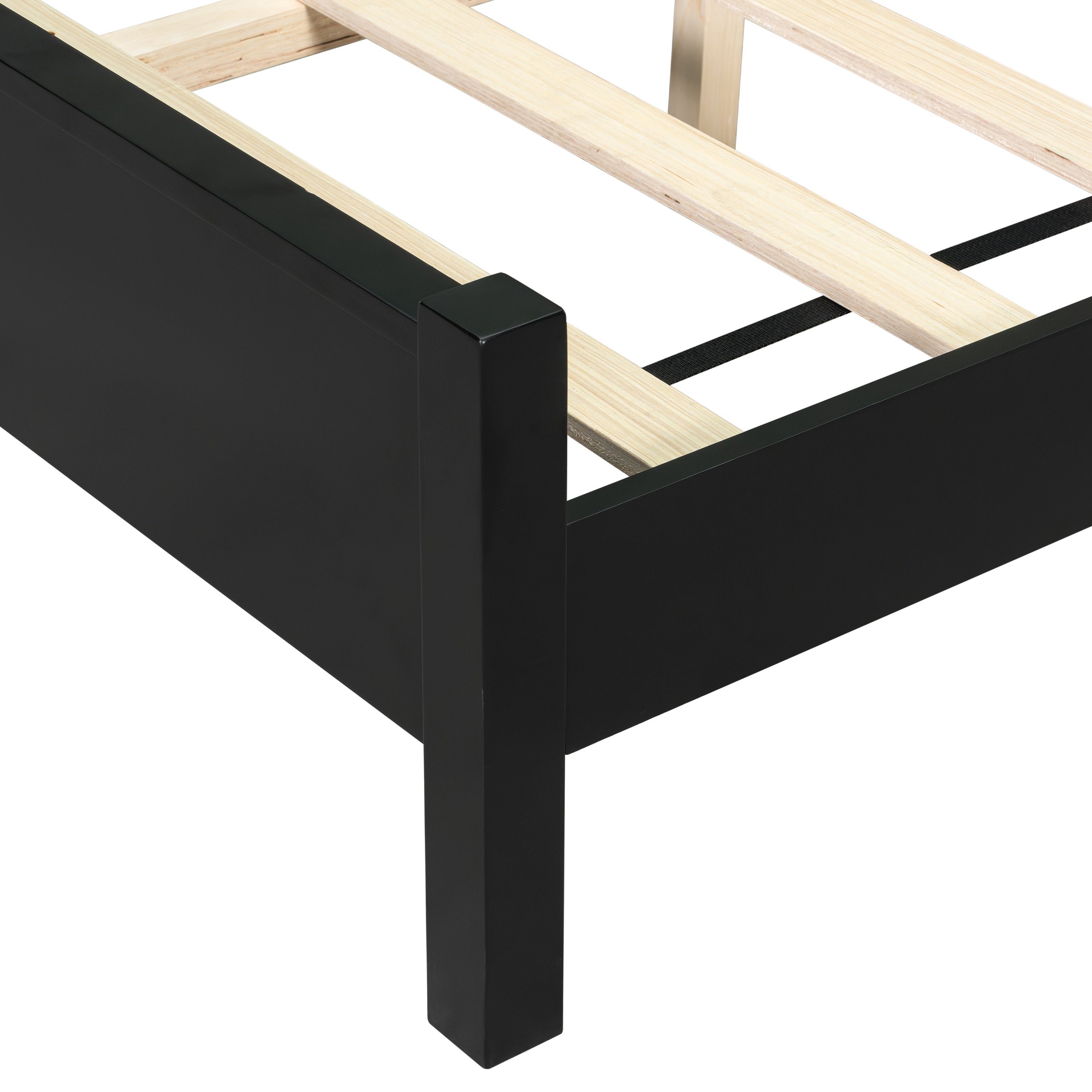 Queen Size Bed Frame with Green Headboard, Black with Green Solid Wood  Bed, No Box Spring Required, Modern Bedroom Furniture
