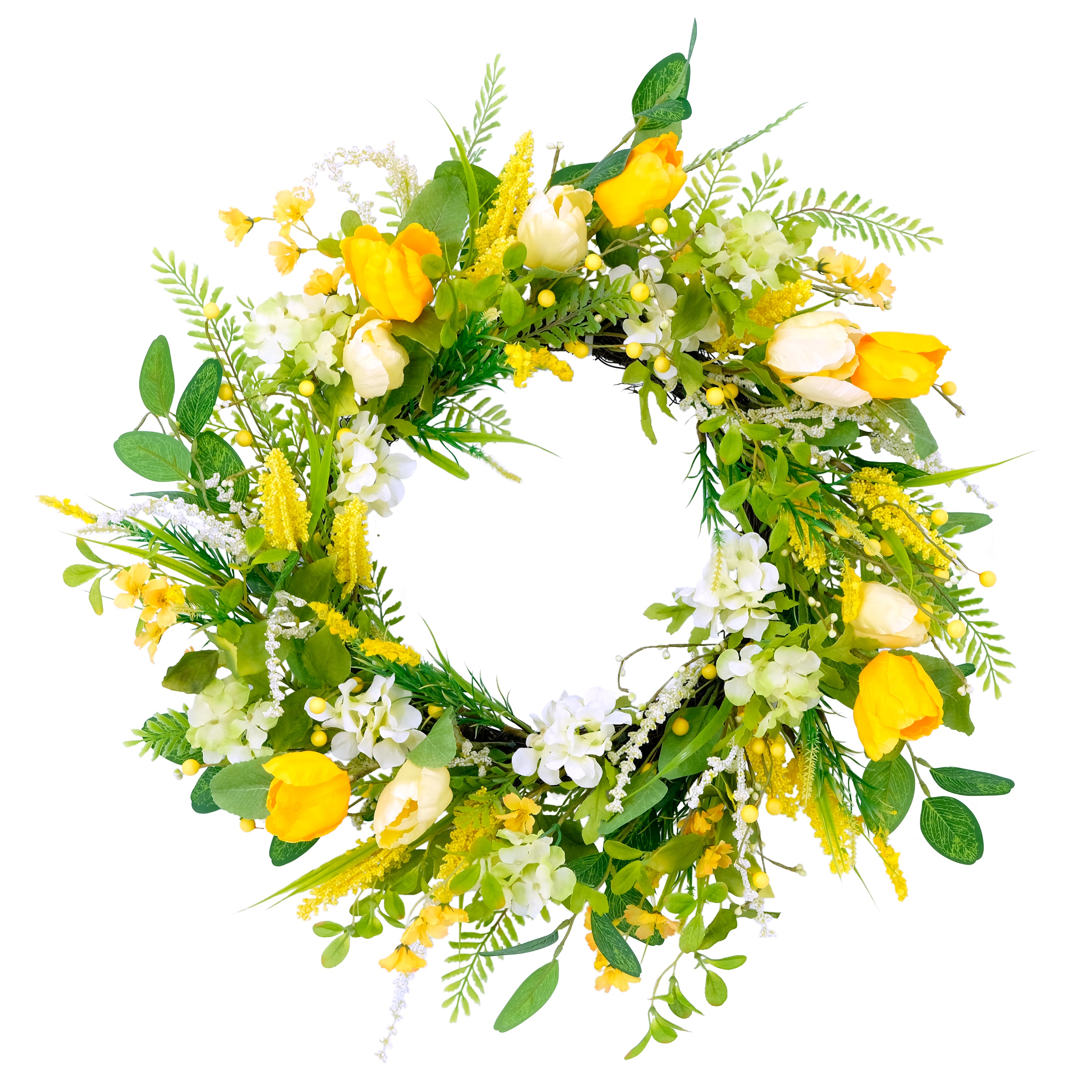 24" Artificial Green and Yellow Tulip Floral Spring Door Wreath