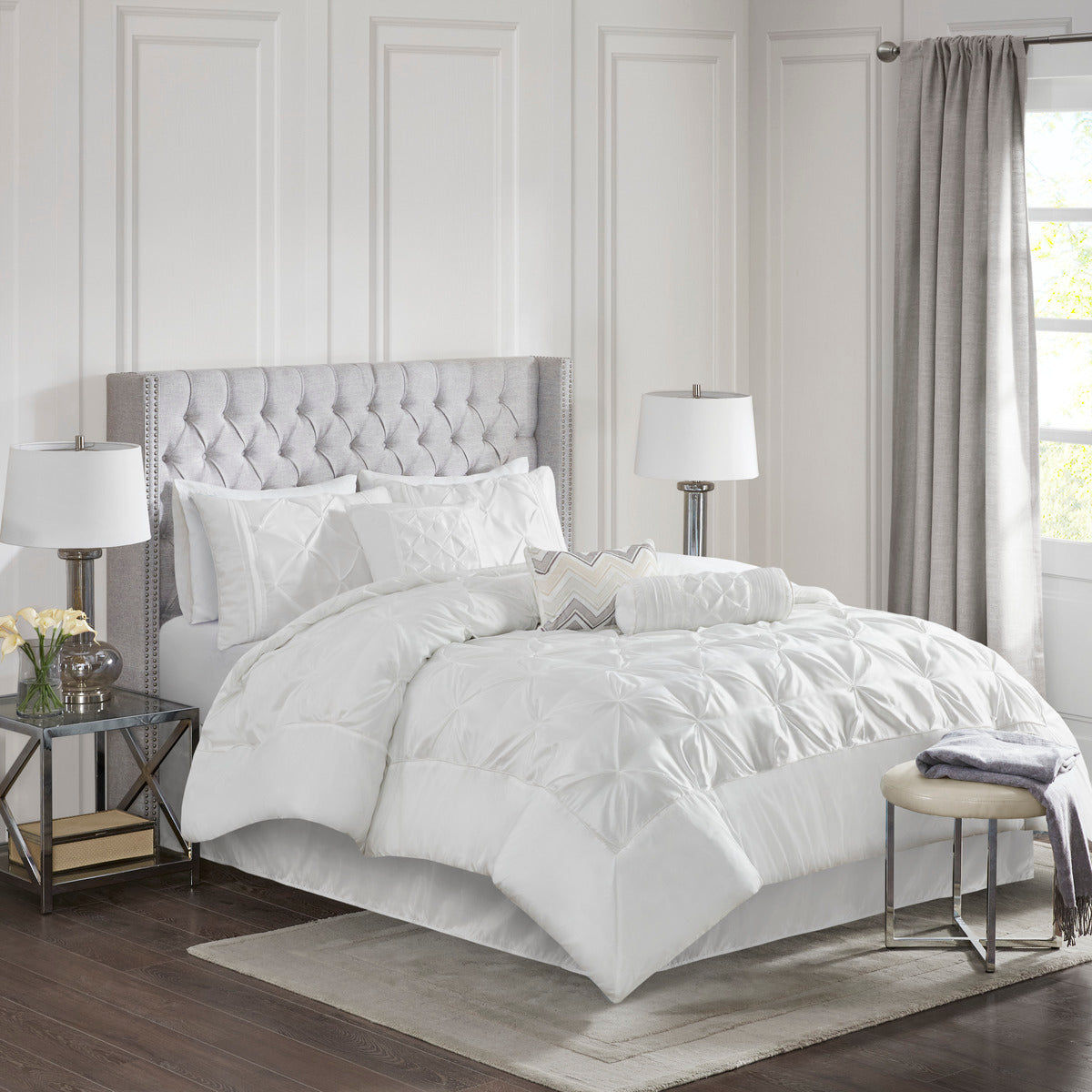 7 Piece White Tufted Comforter Set