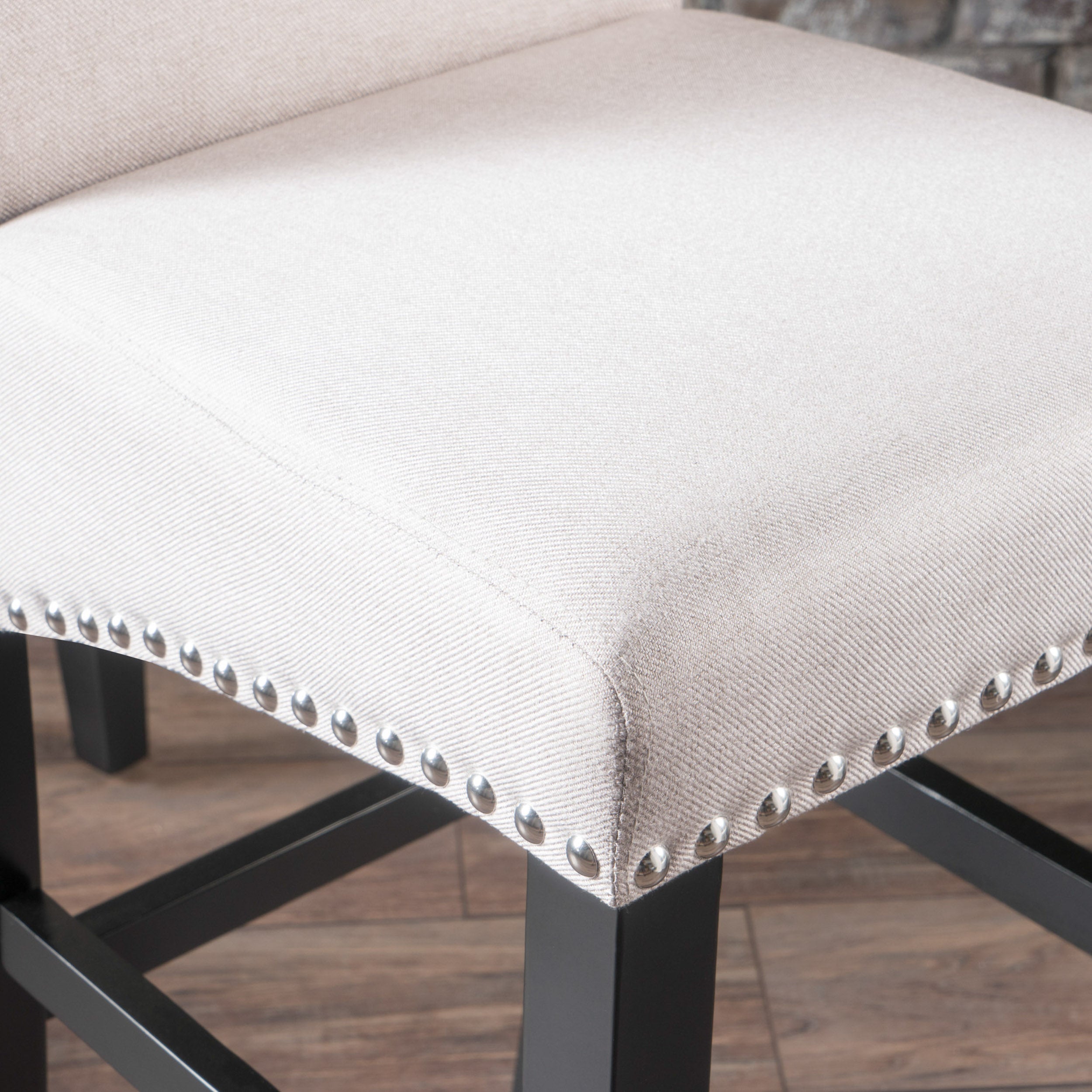 25" Contemporary Upholstered Counter Stools with Nailhead Trim, Set of 2