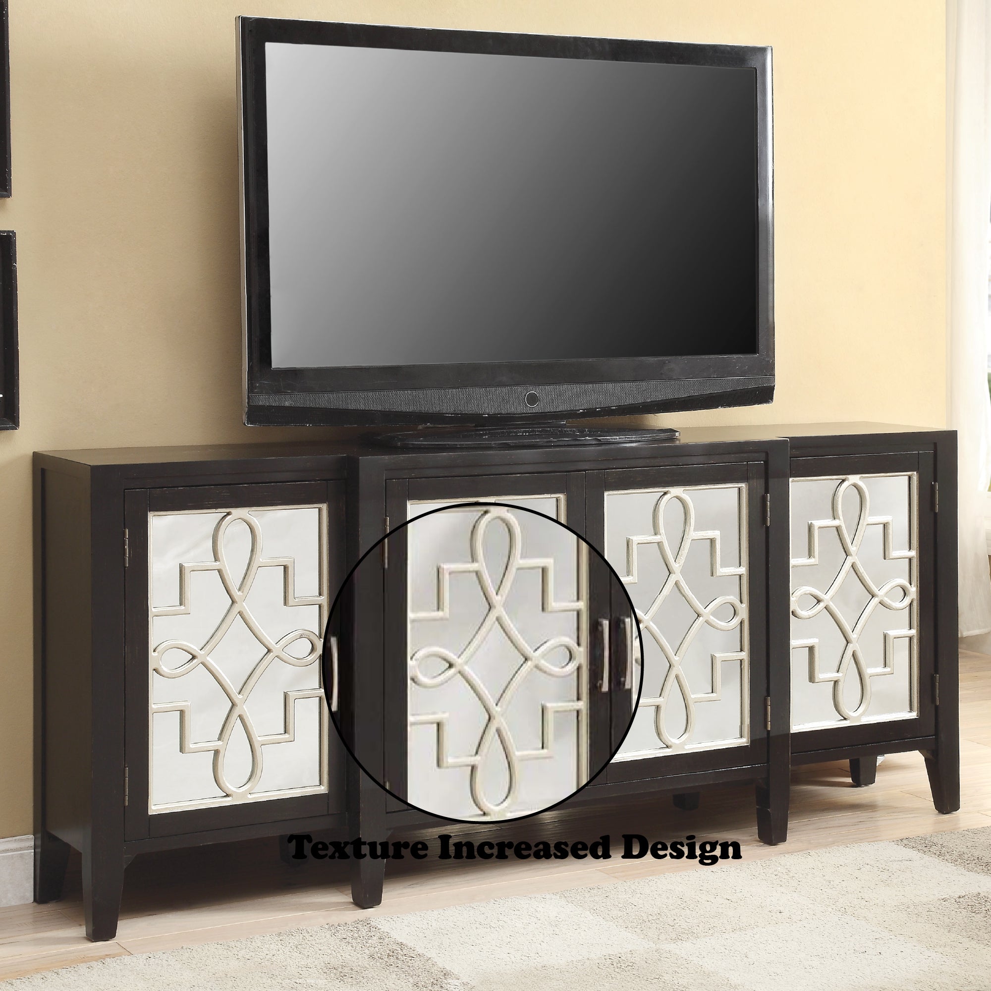 Kacia Antique Finish Console Cabinet with Mirrored Door