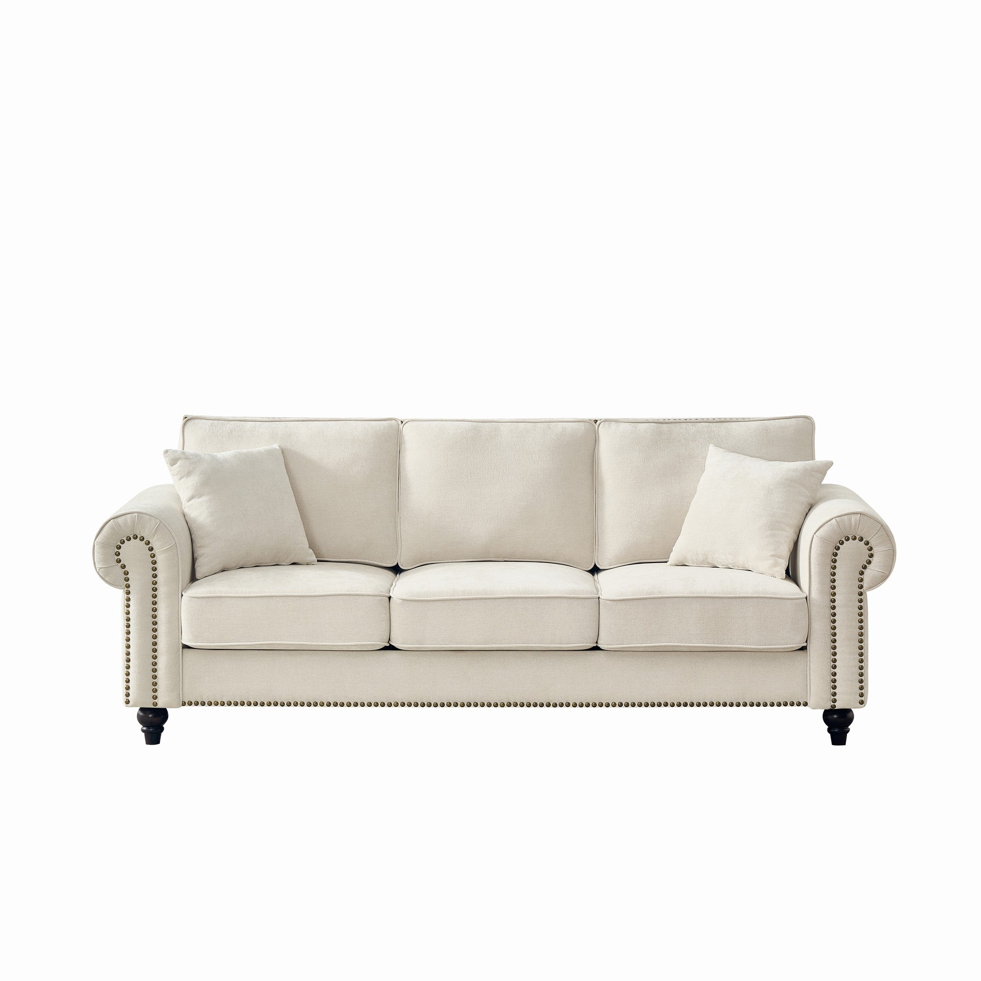 Modern 86" 3-Seater Sofa with Tufted Upholstery, Rolled Arms, and Nailhead Trim