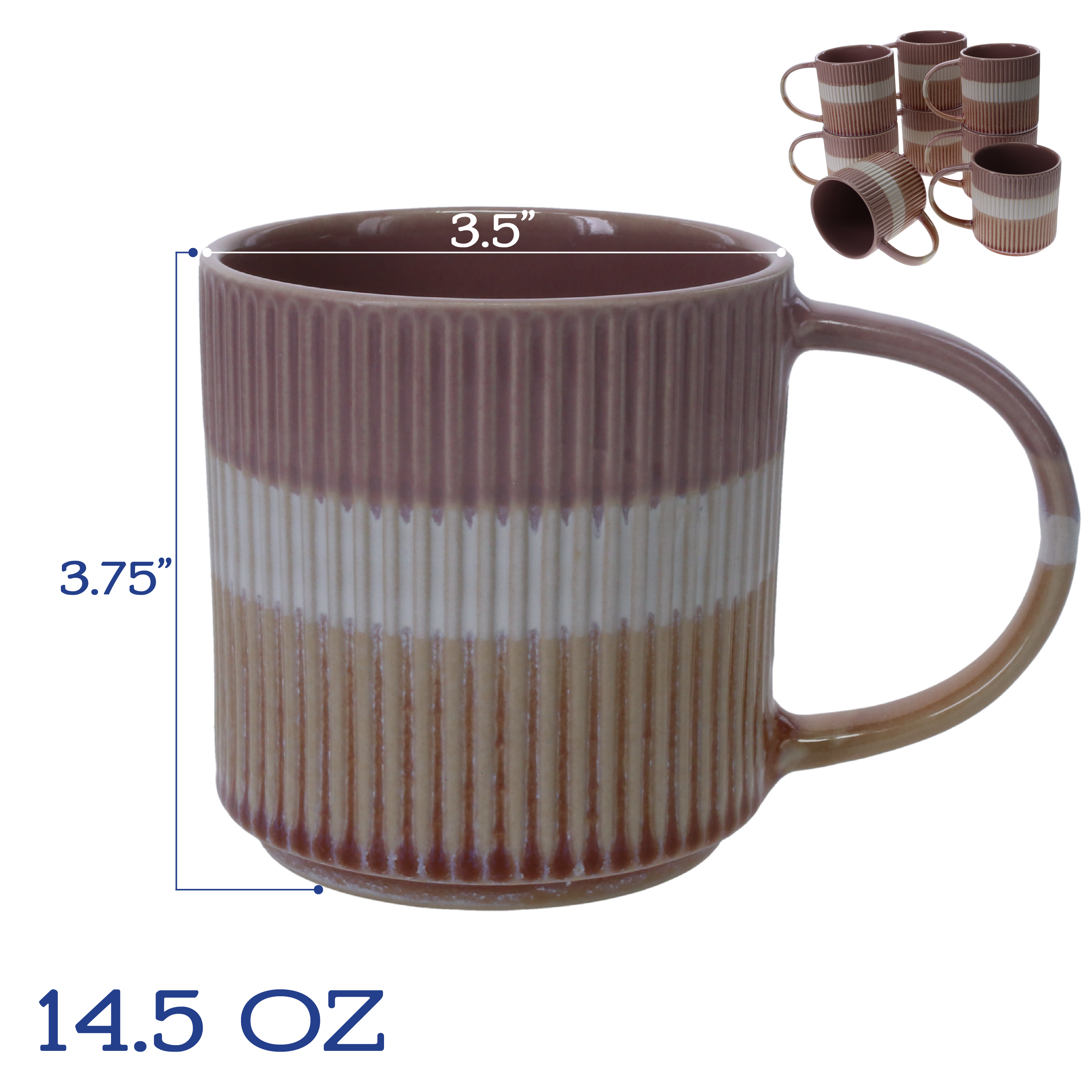 Tri-Color Mugs, Set of 8