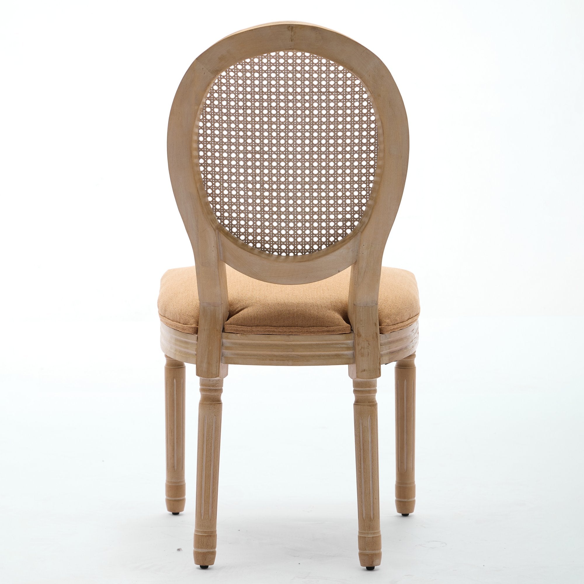 French Country Dining Chairs with Round Rattan Backrest, Set of 2