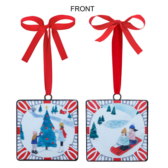 Sledding and Christmas Tree Ornament (set of 12) - Red