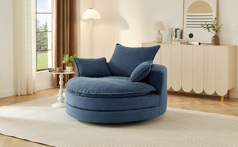 Corduroy 360° Swivel Accent Barrel Chair with 3 Removable Pillows