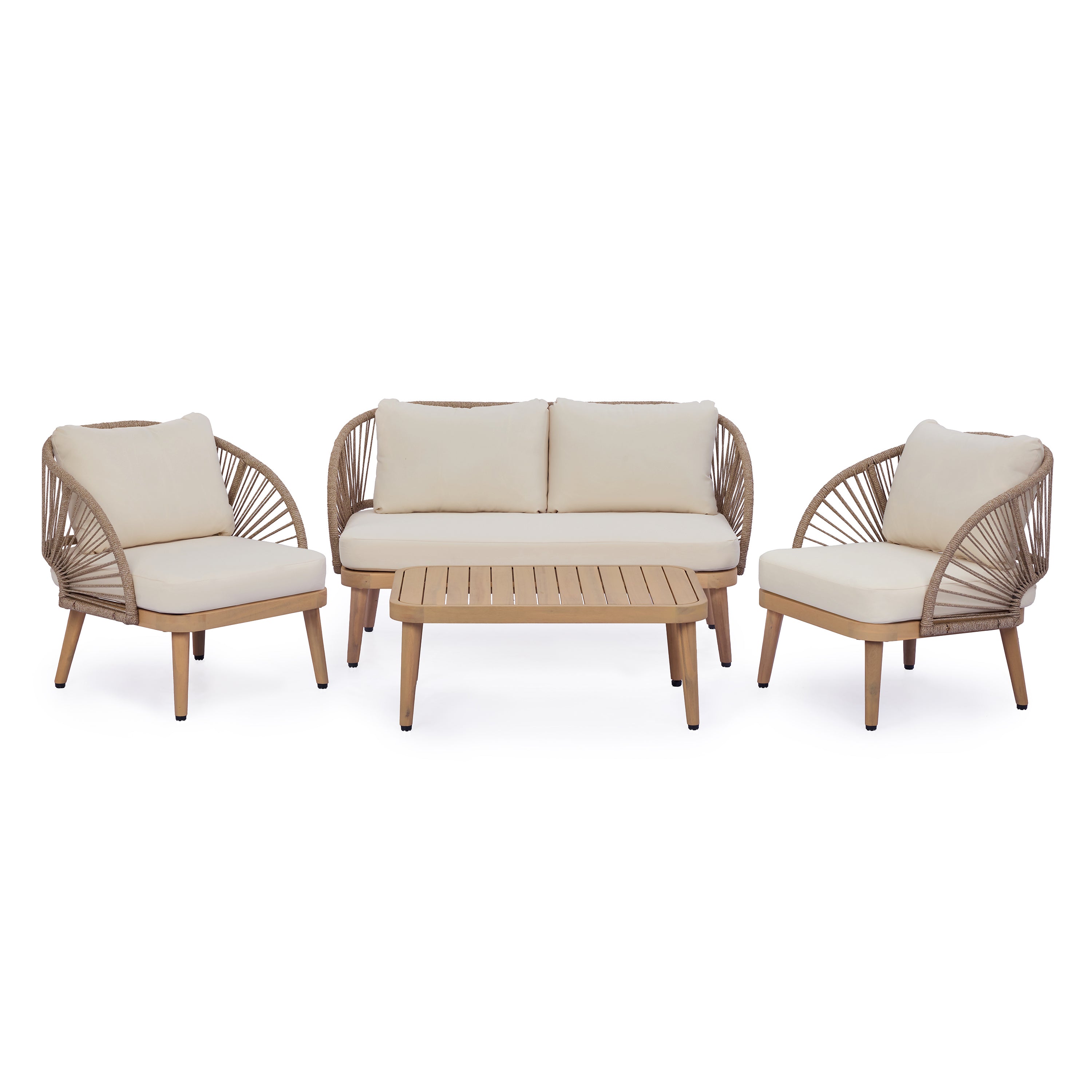 Solstice Outdoor 4-Piece Acacia Wood Patio Seating Set with Handwoven Rope Accents