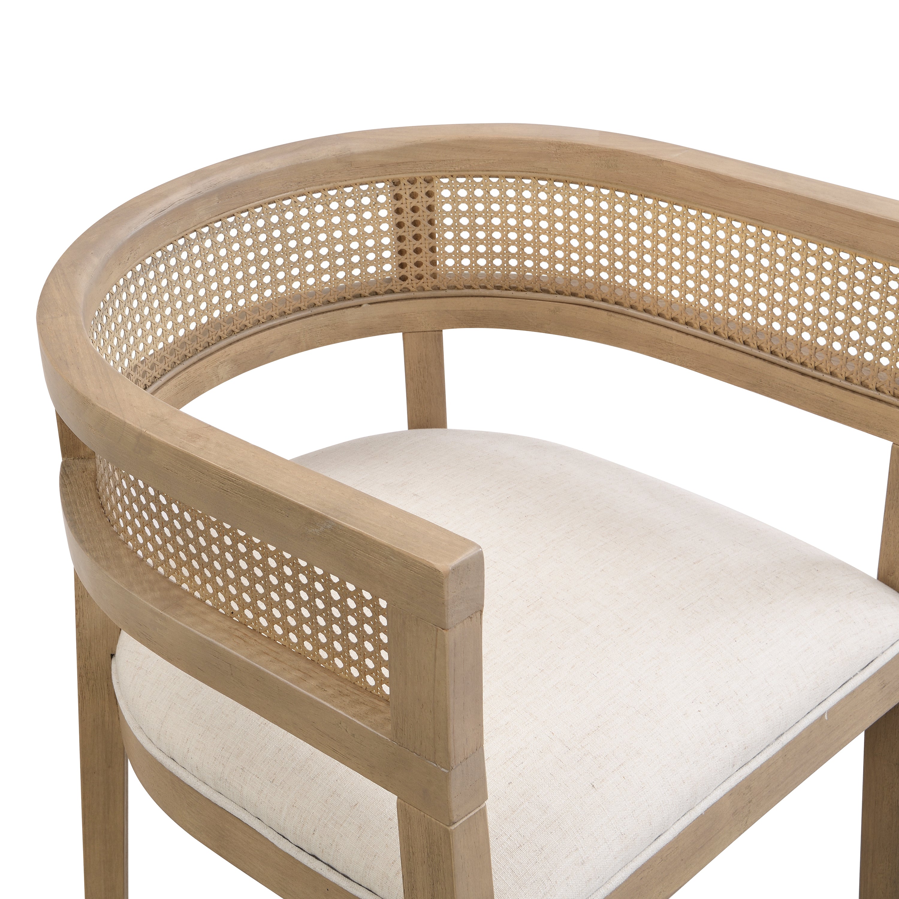 Asbury 7-Piece Mid-Century Modern Wood Upholstered Dining Set with Rattan U-Back Chairs