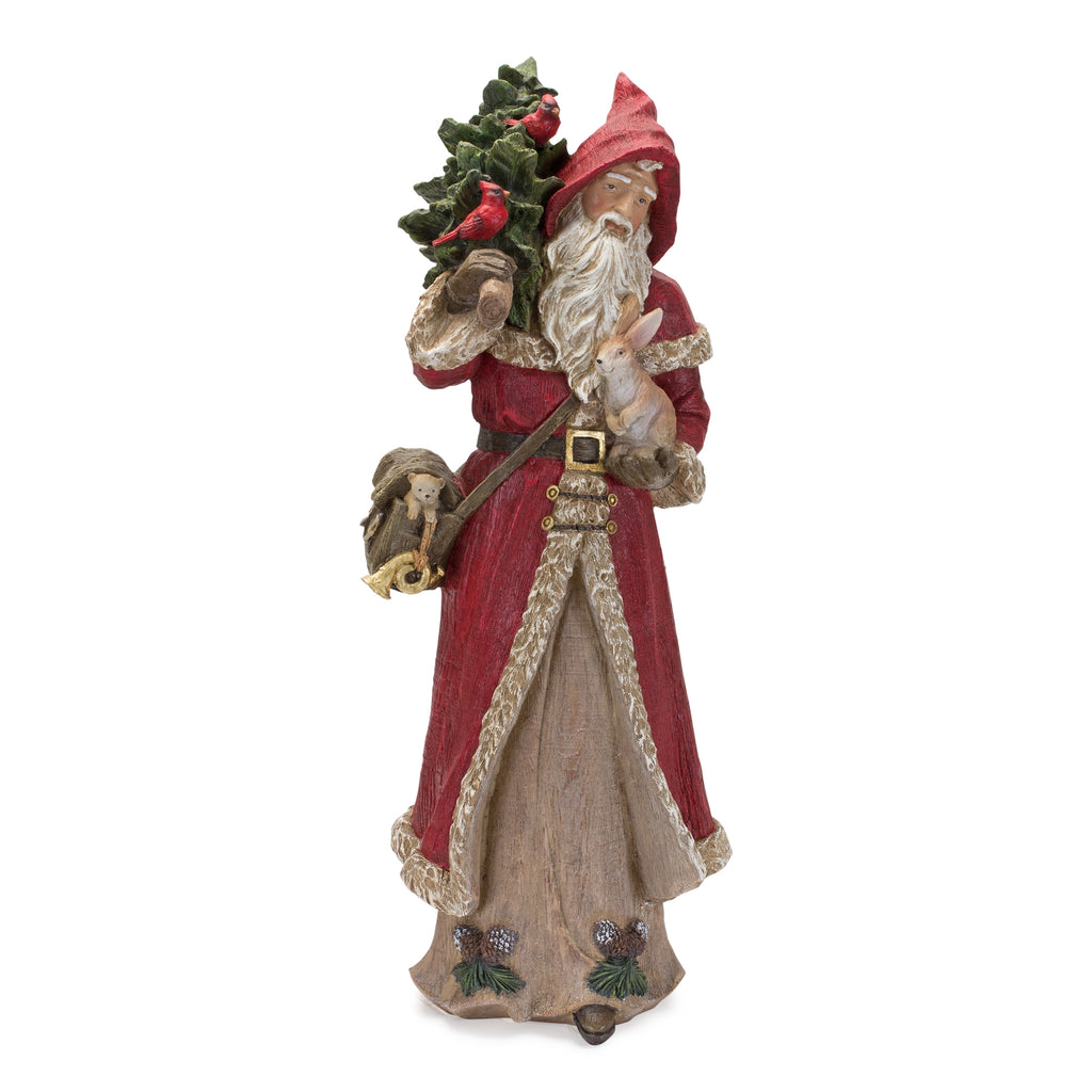 Rustic-Stone-Santa-Figurine-with-Cardinal-Bird-and-Animals-(set-of-2)-Red-Decor